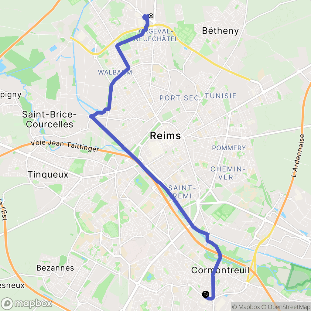 Reims : carte du parcours de randonnée - France