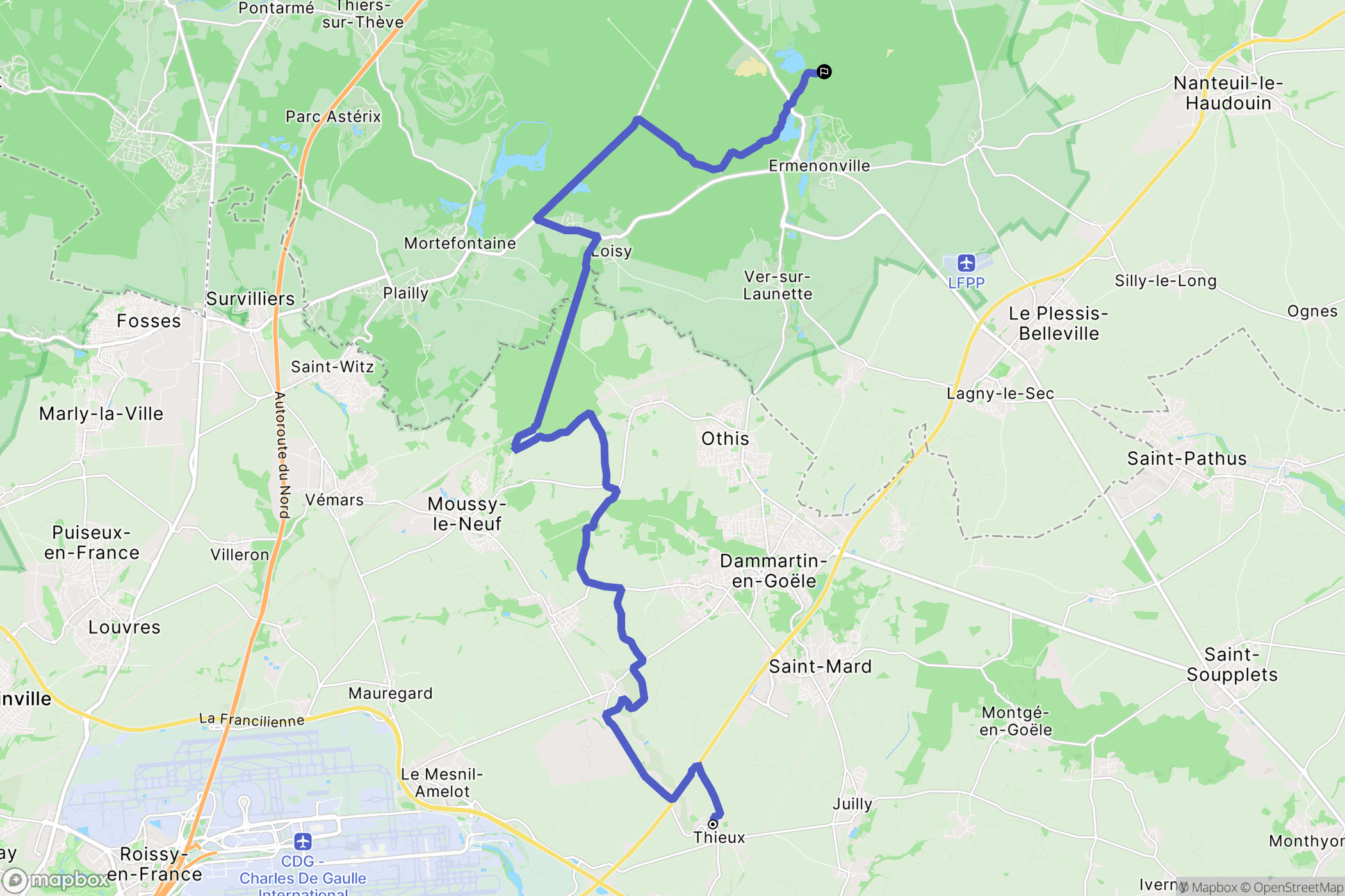 Thieux : carte du parcours de randonnée - France