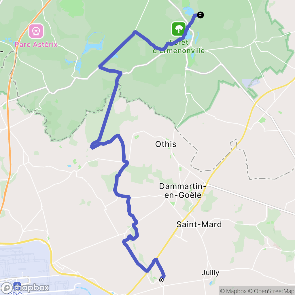 Thieux : carte du parcours de randonnée - France