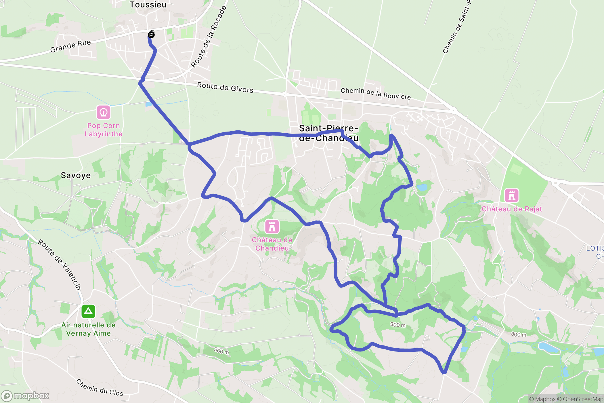 Toussieu : carte du parcours de randonnée - France