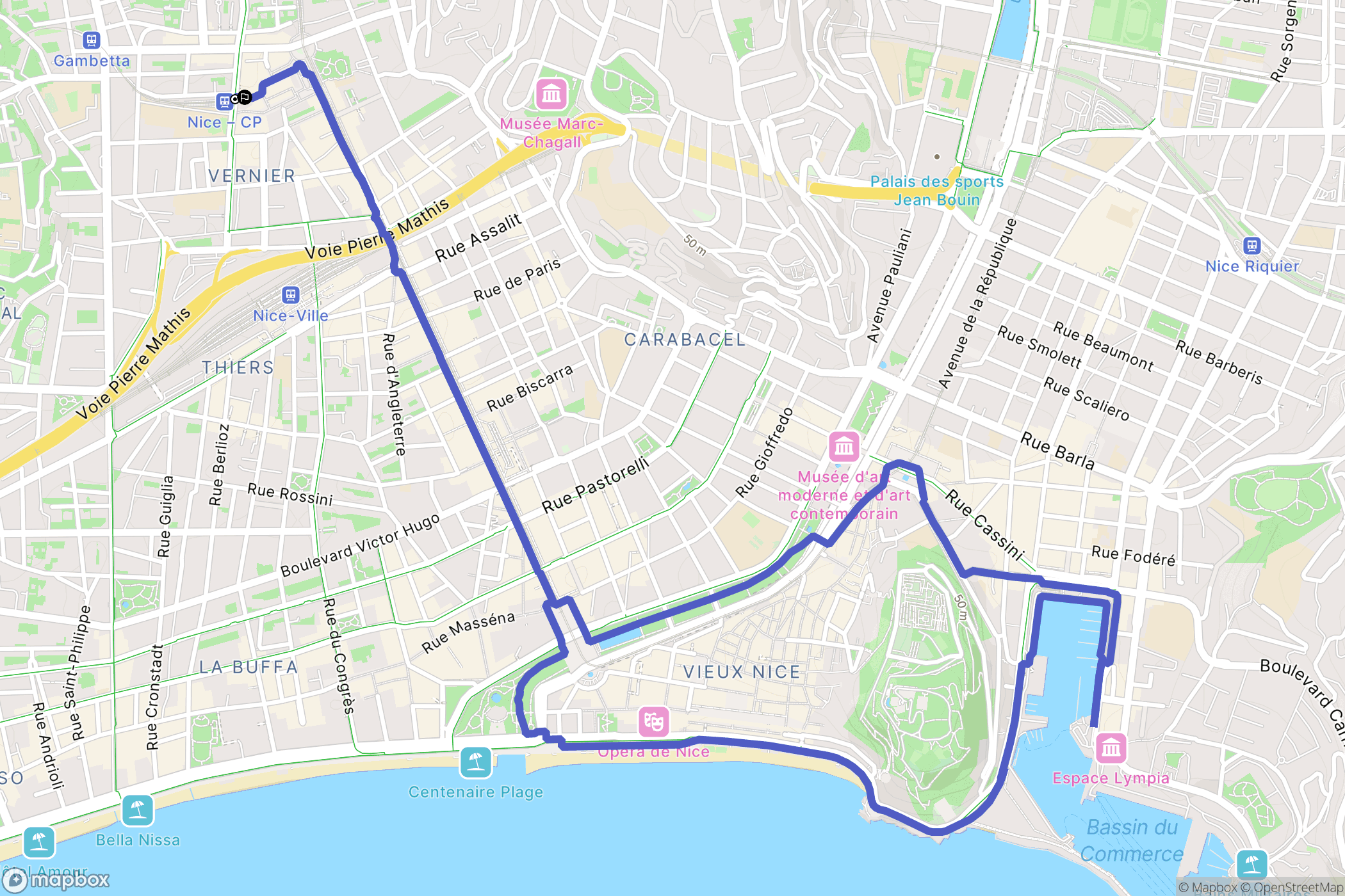 Nice : carte du parcours de randonnée - France