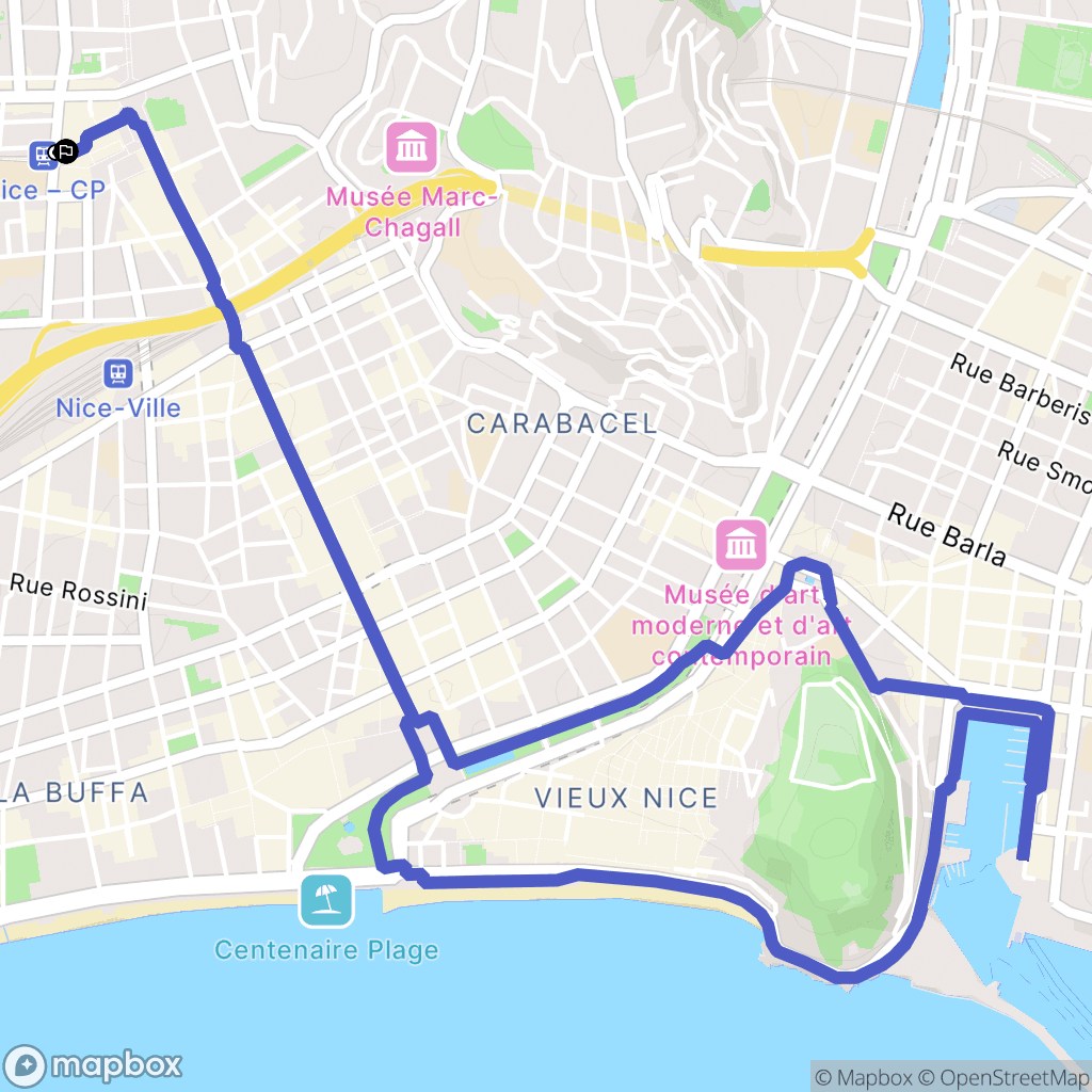 Nice : carte du parcours de randonnée - France