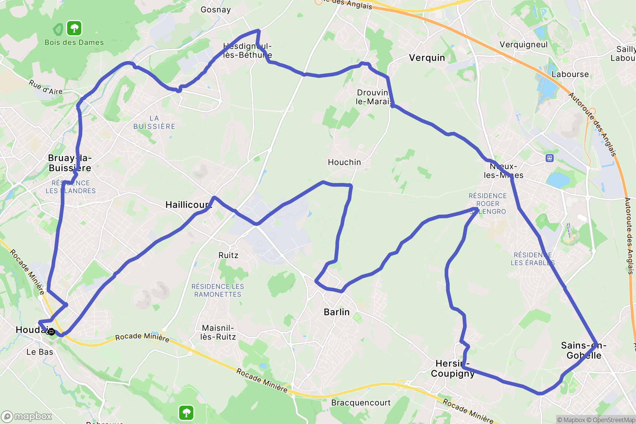 Houdain : carte du parcours de randonnée - France