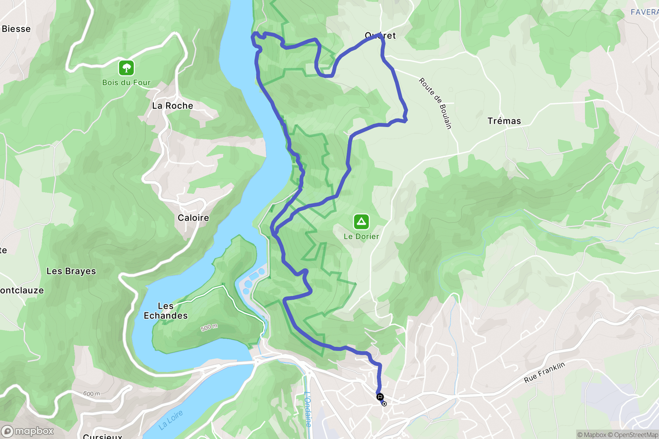 Unieux : carte du parcours de randonnée - France