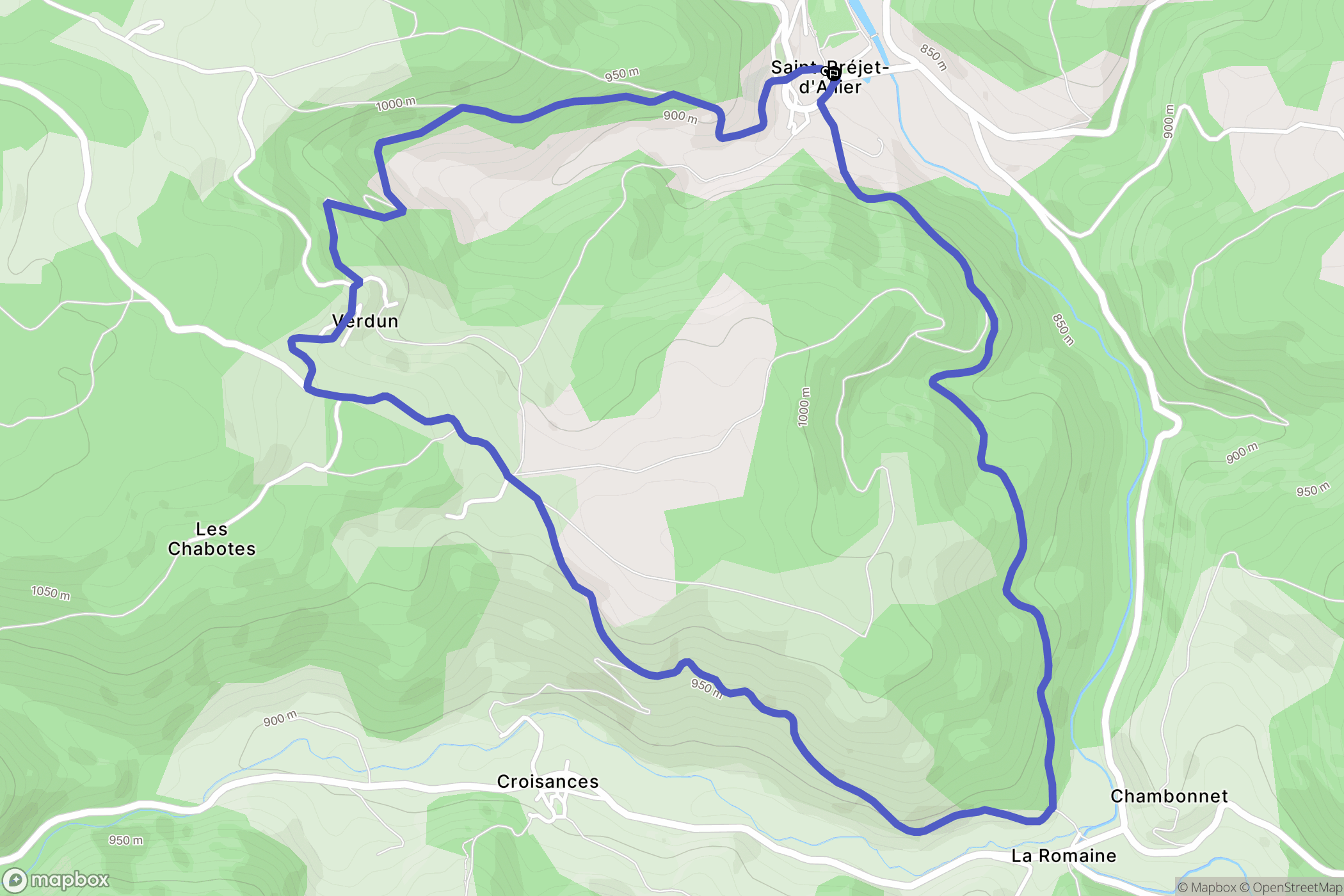 Saint-Préjet-d'Allier : carte du parcours de randonnée - France