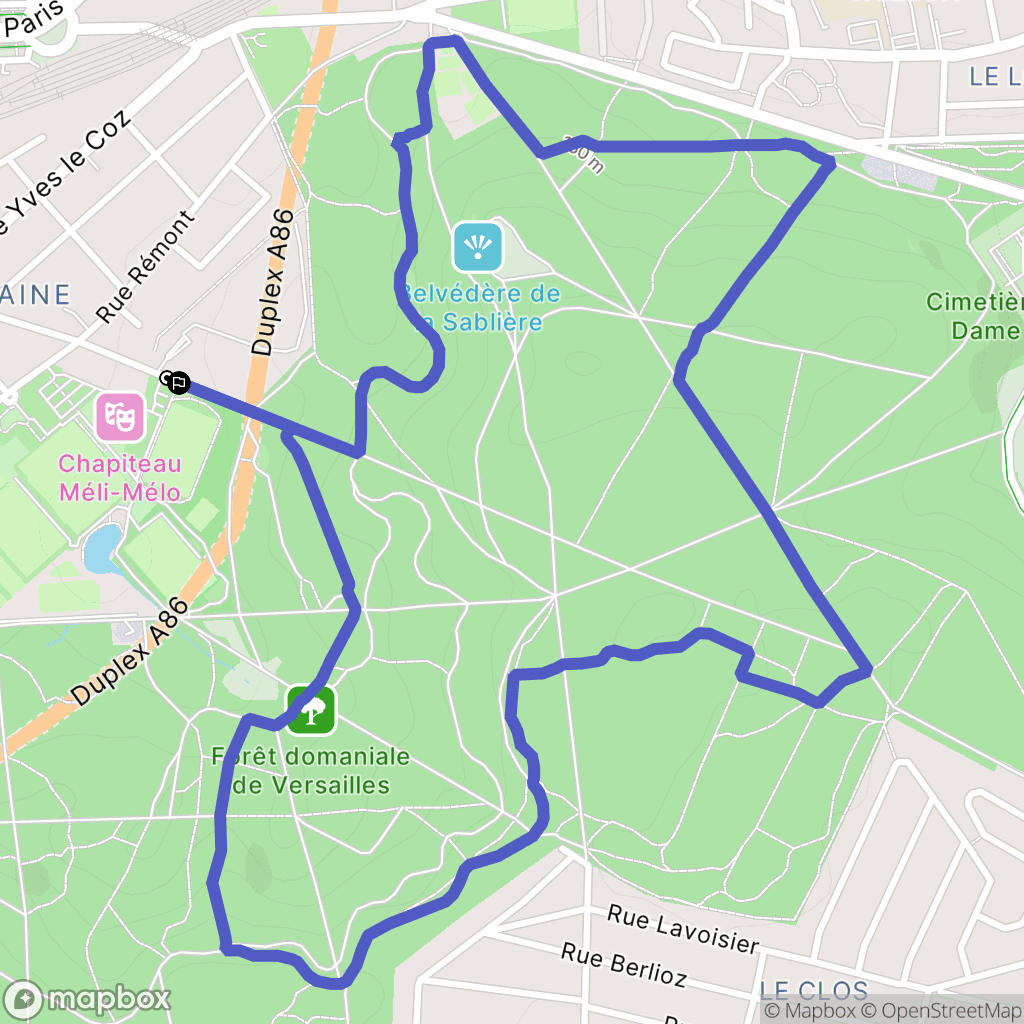 Versailles : carte du parcours de randonnée - France