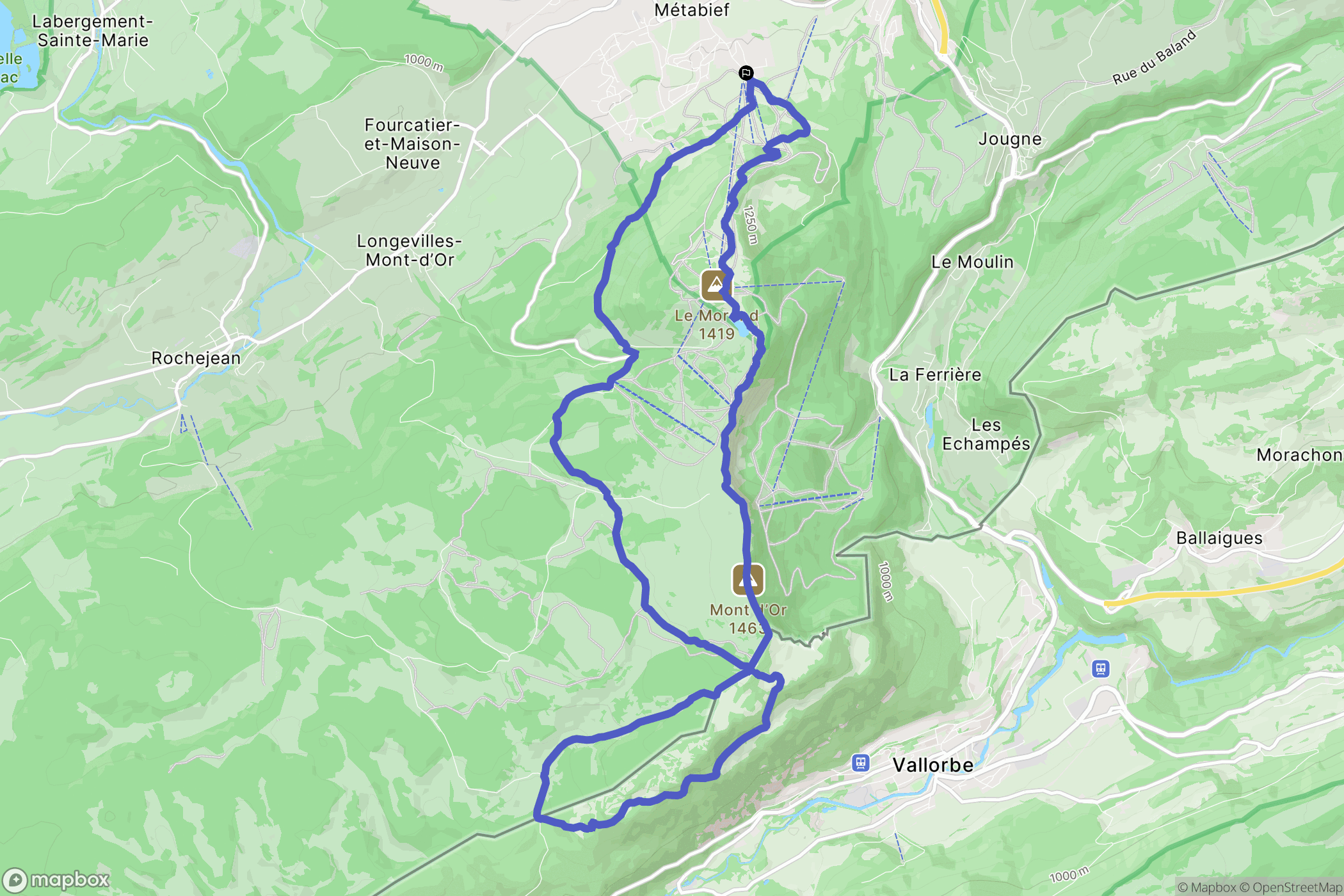 Métabief : carte du parcours de randonnée - France