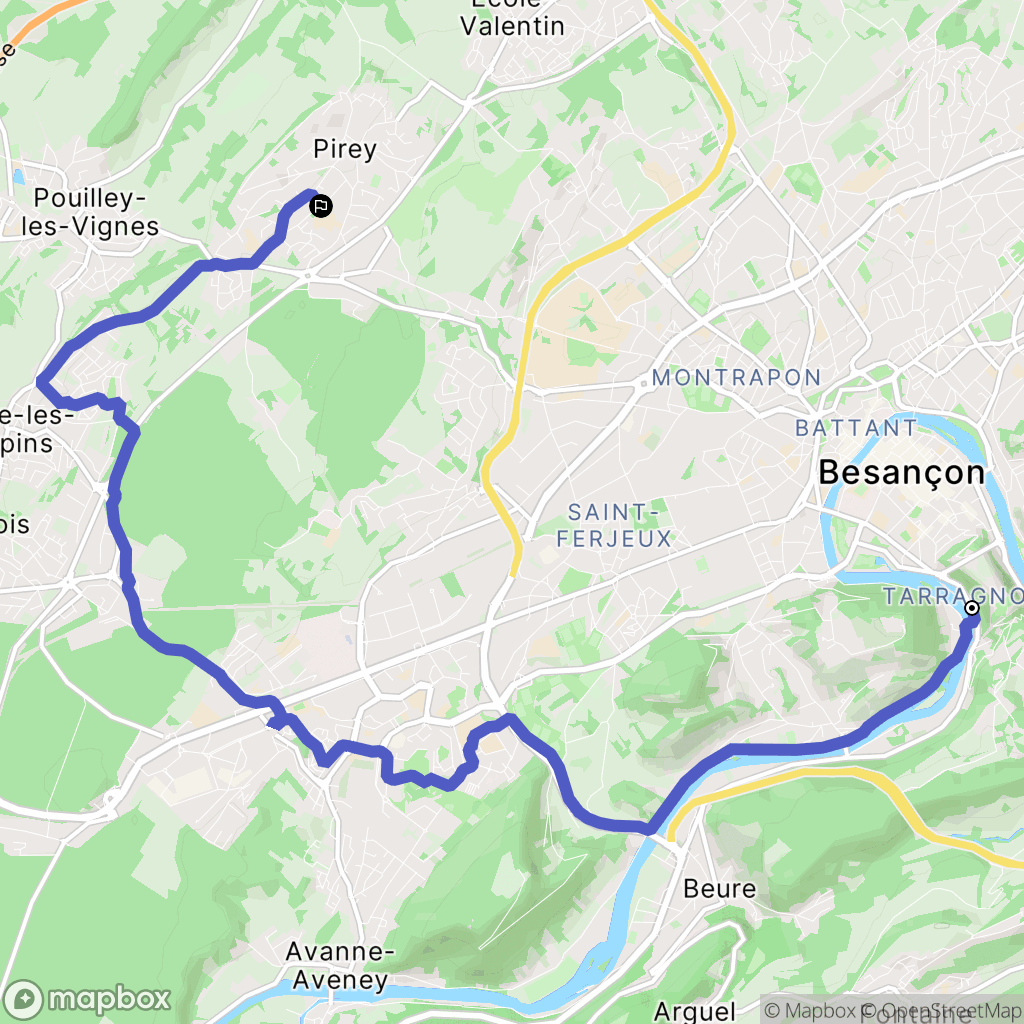 Besançon : carte du parcours de randonnée - France