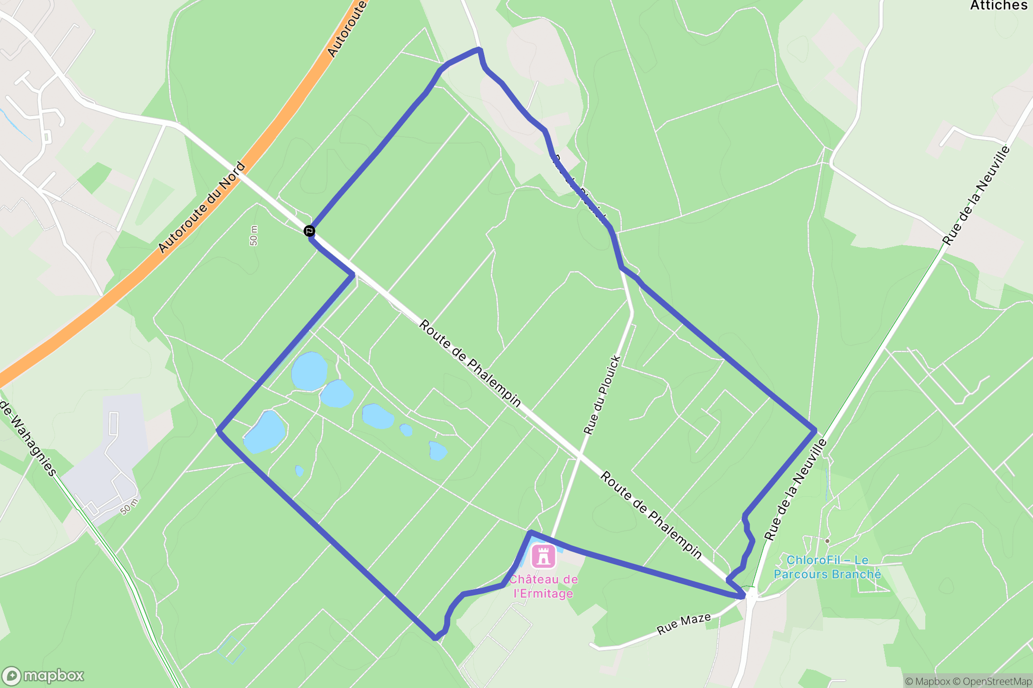 Phalempin : carte du parcours de randonnée - France
