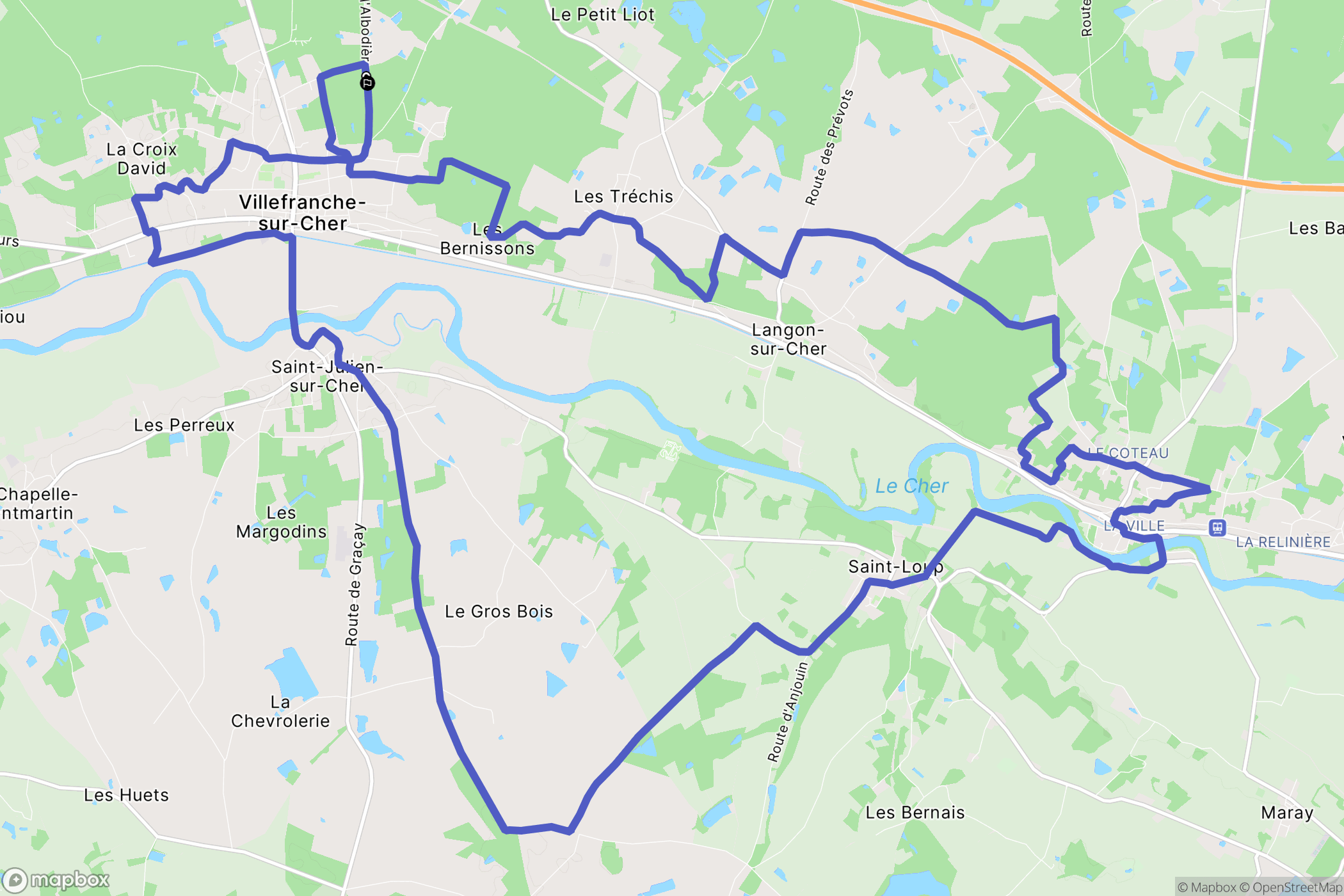 Villefranche-sur-Cher : carte du parcours de randonnée - France