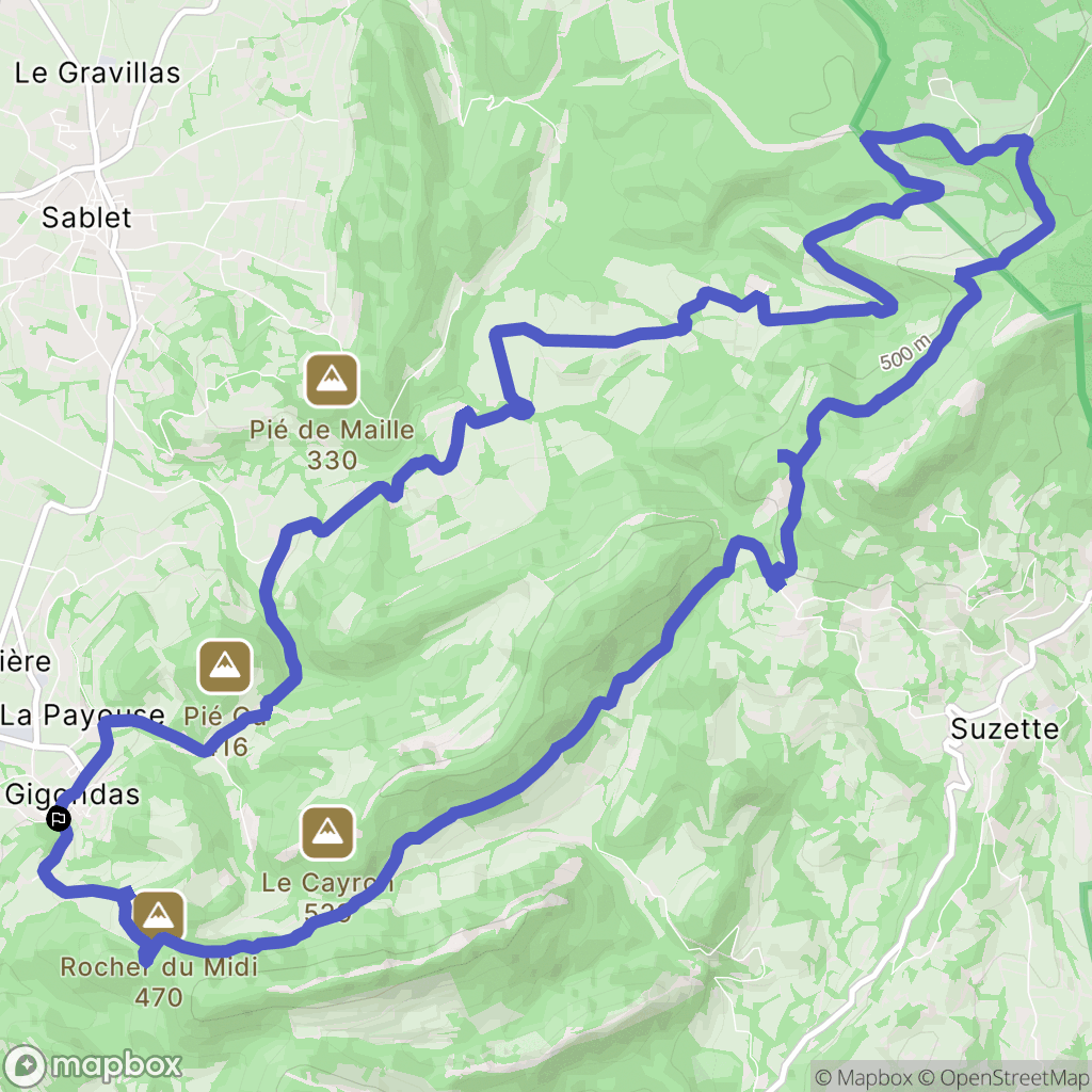 Gigondas : carte du parcours de randonnée - France