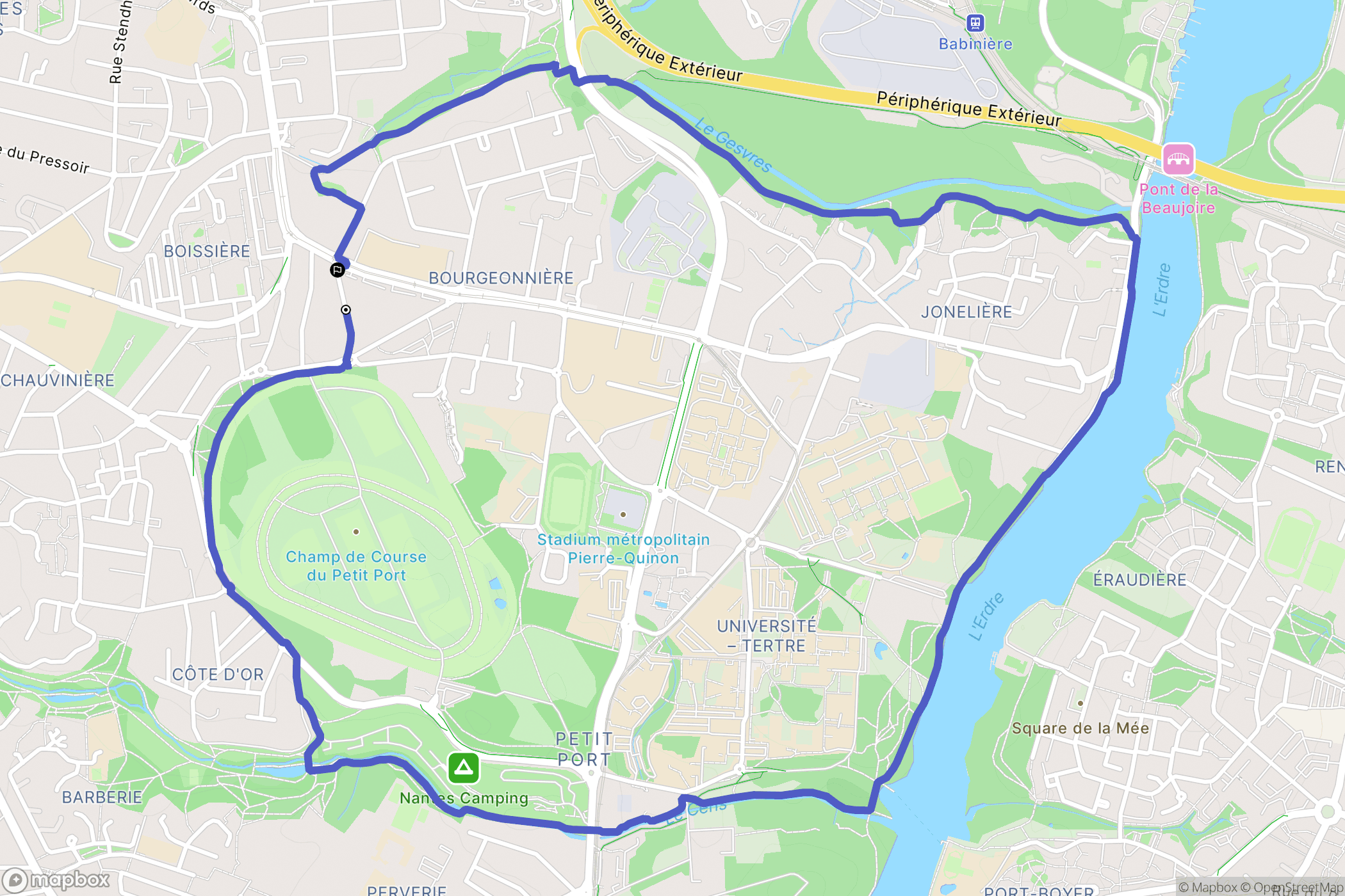 Nantes : carte du parcours de randonnée - France