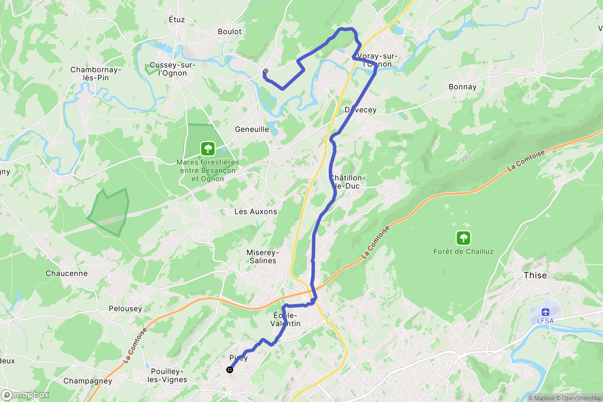 Bussières : carte du parcours de randonnée - France