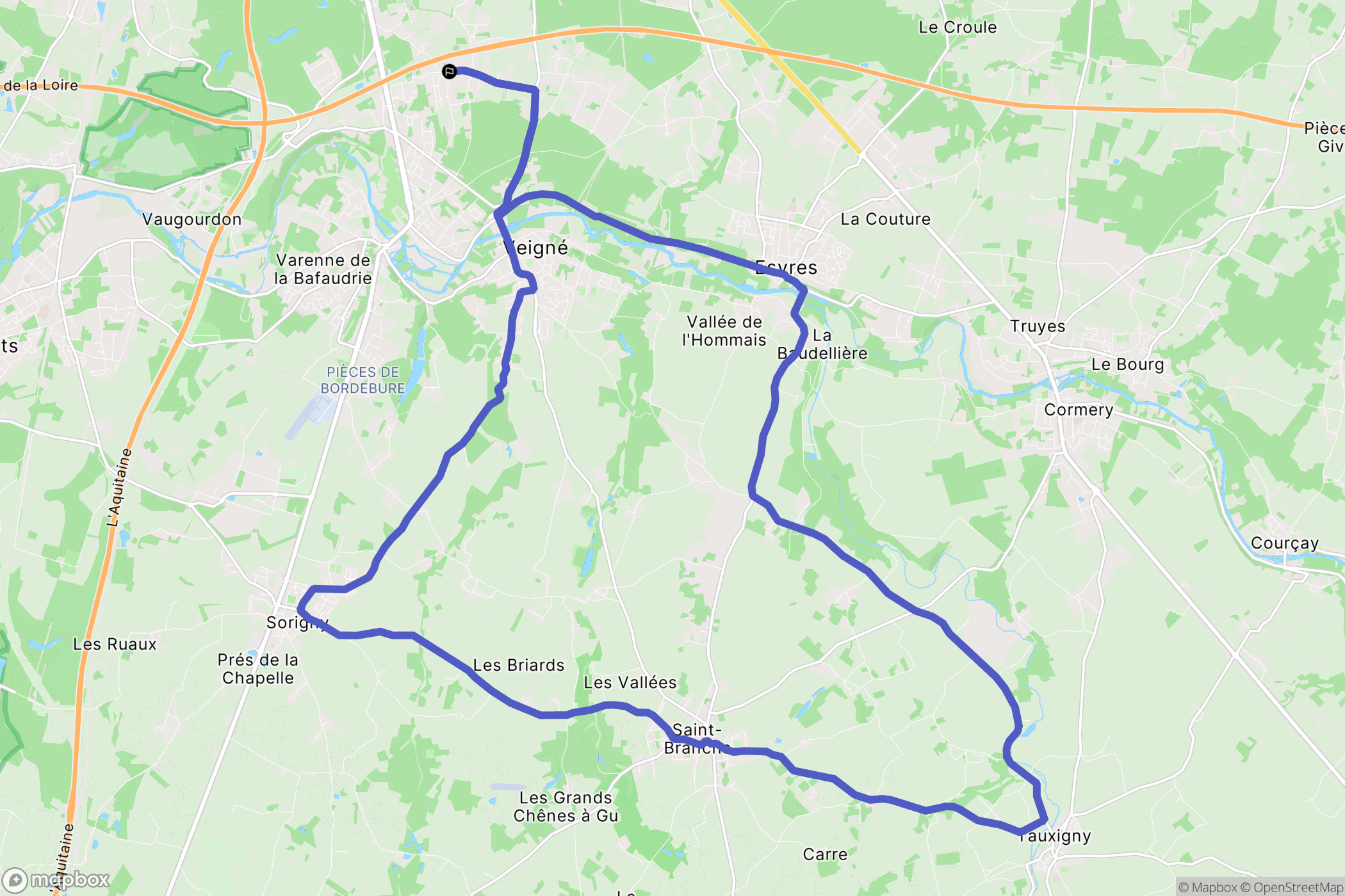 Veigné : carte du parcours de randonnée - France