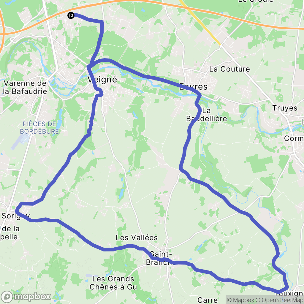 Veigné : carte du parcours de randonnée - France