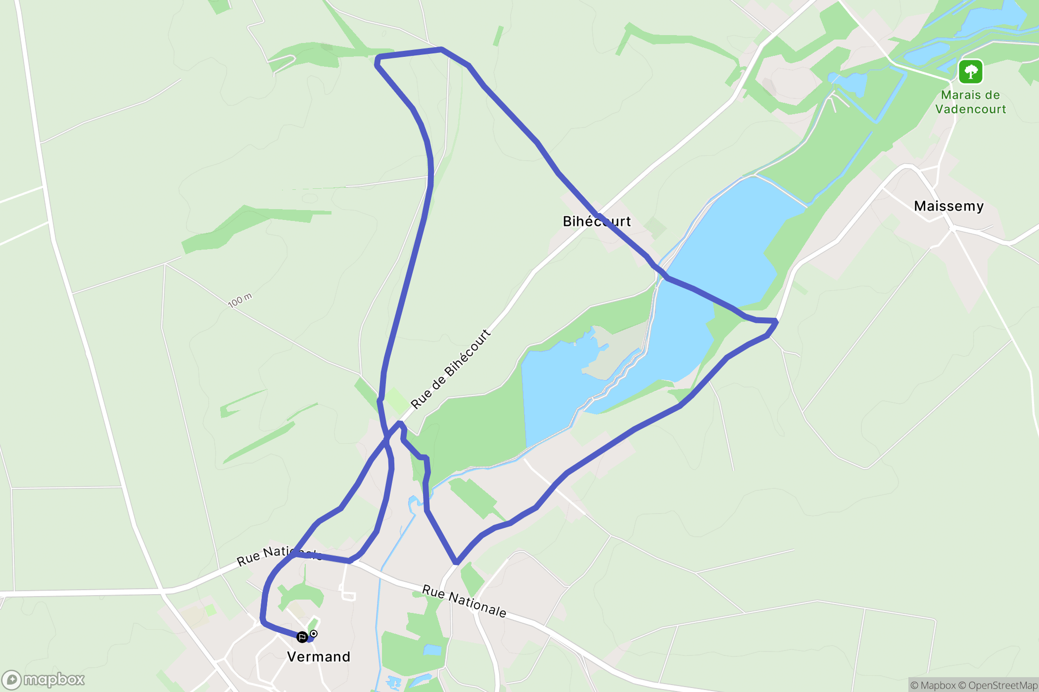 Vermand : carte du parcours de randonnée - France