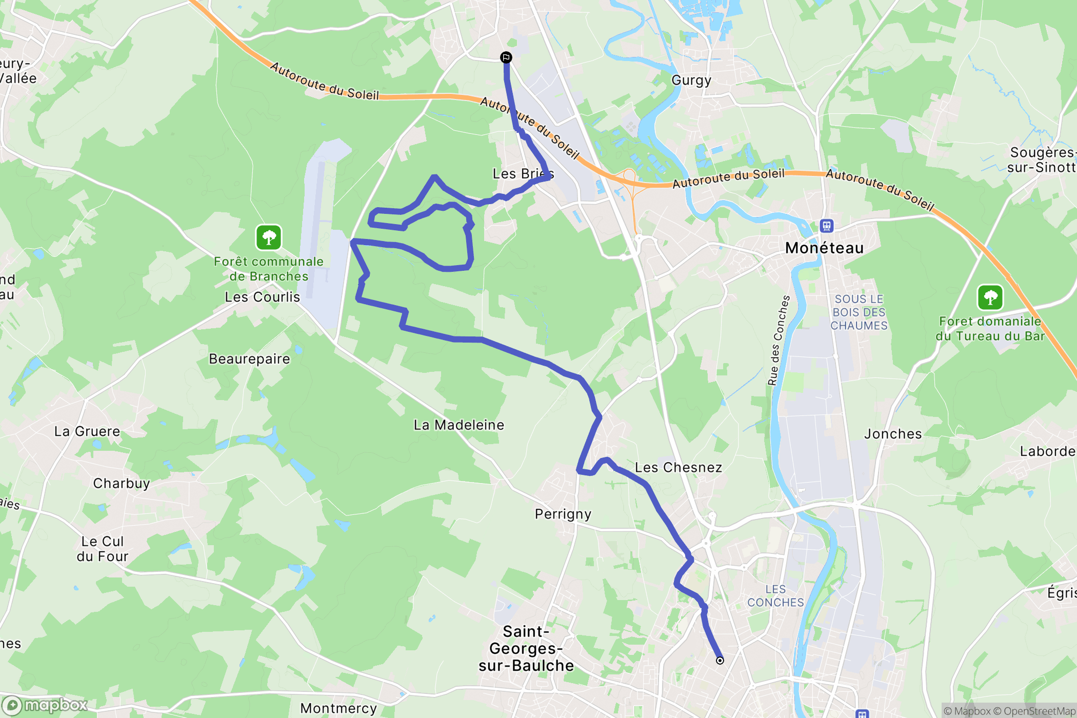 Auxerre : carte du parcours de randonnée - France