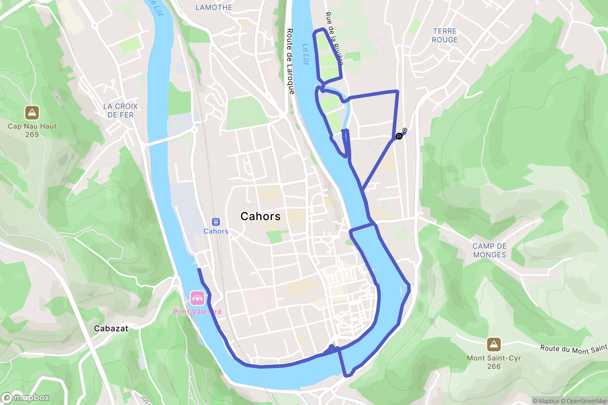 Cahors : carte du parcours de randonnée - France