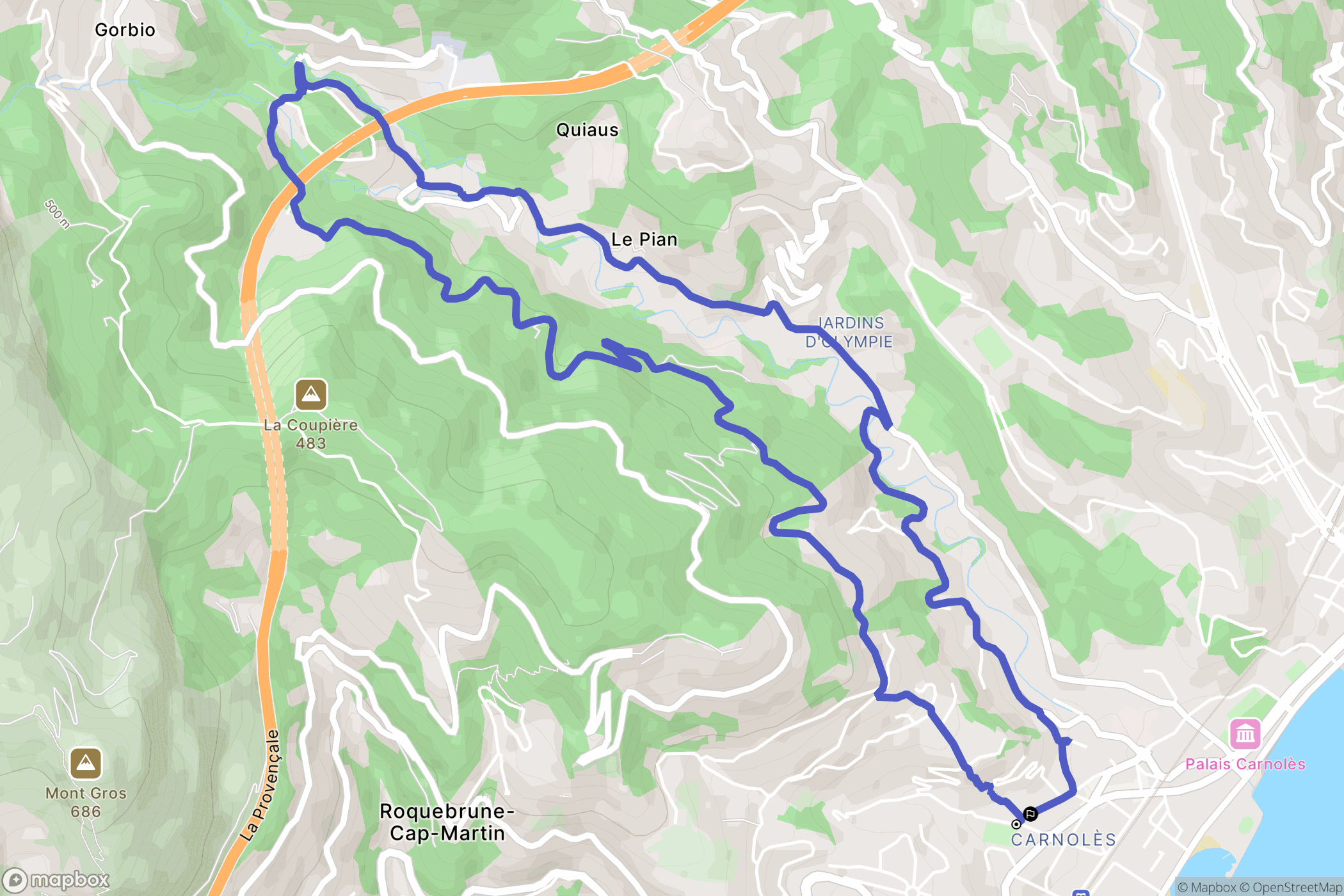 Roquebrune-Cap-Martin : carte du parcours de randonnée - France