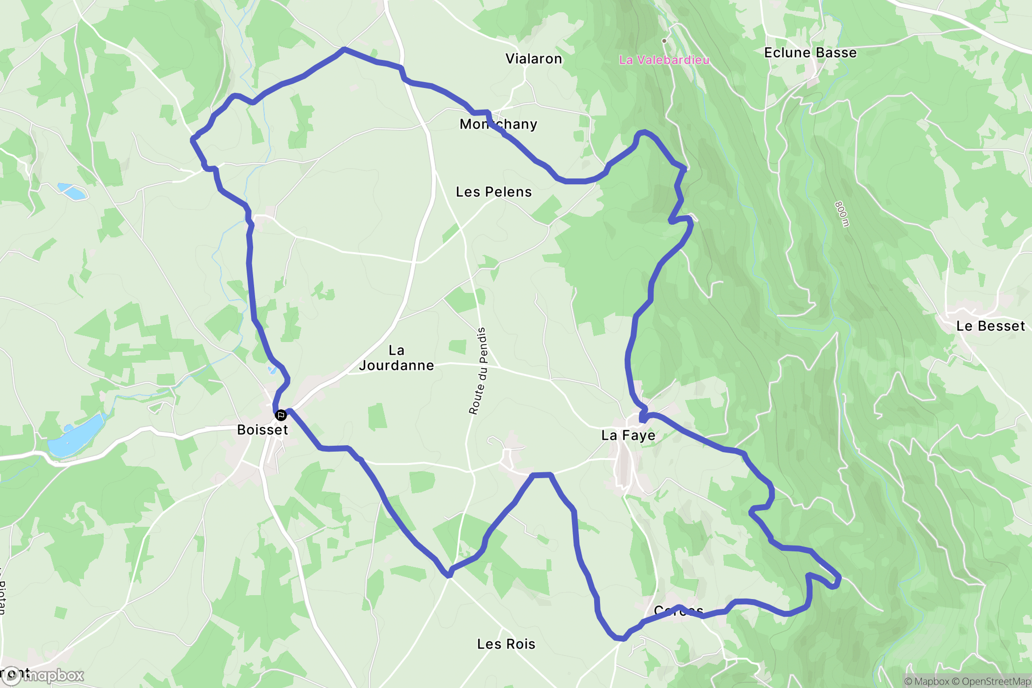 Boisset : carte du parcours de randonnée - France