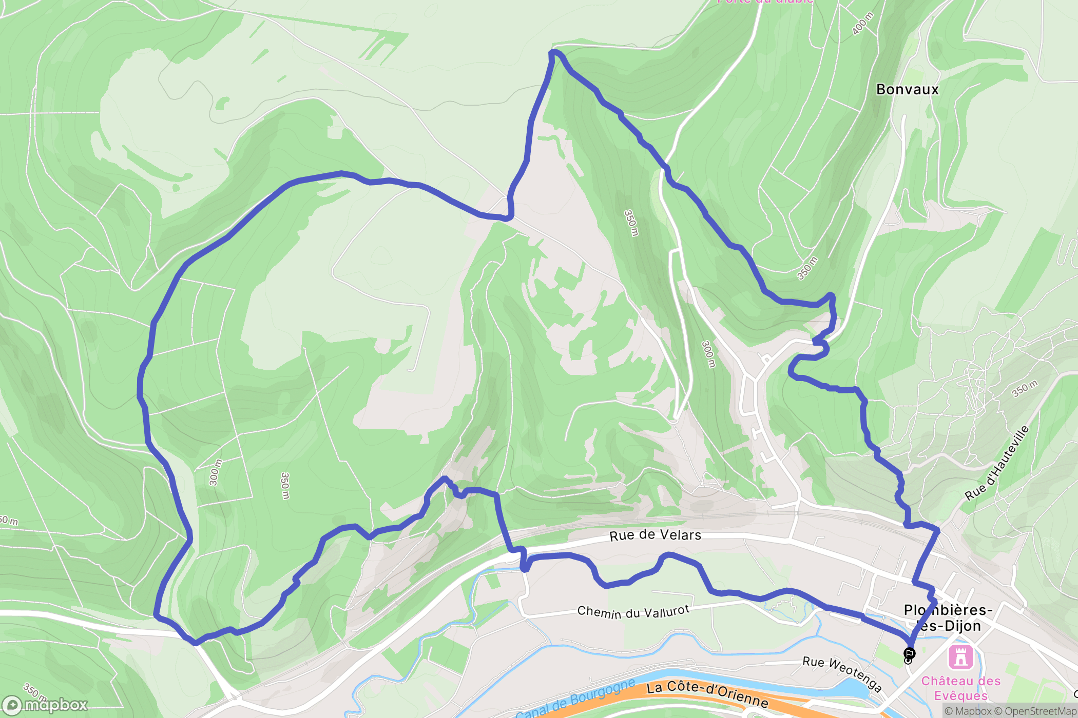 Plombières-lès-Dijon : carte du parcours de randonnée - France