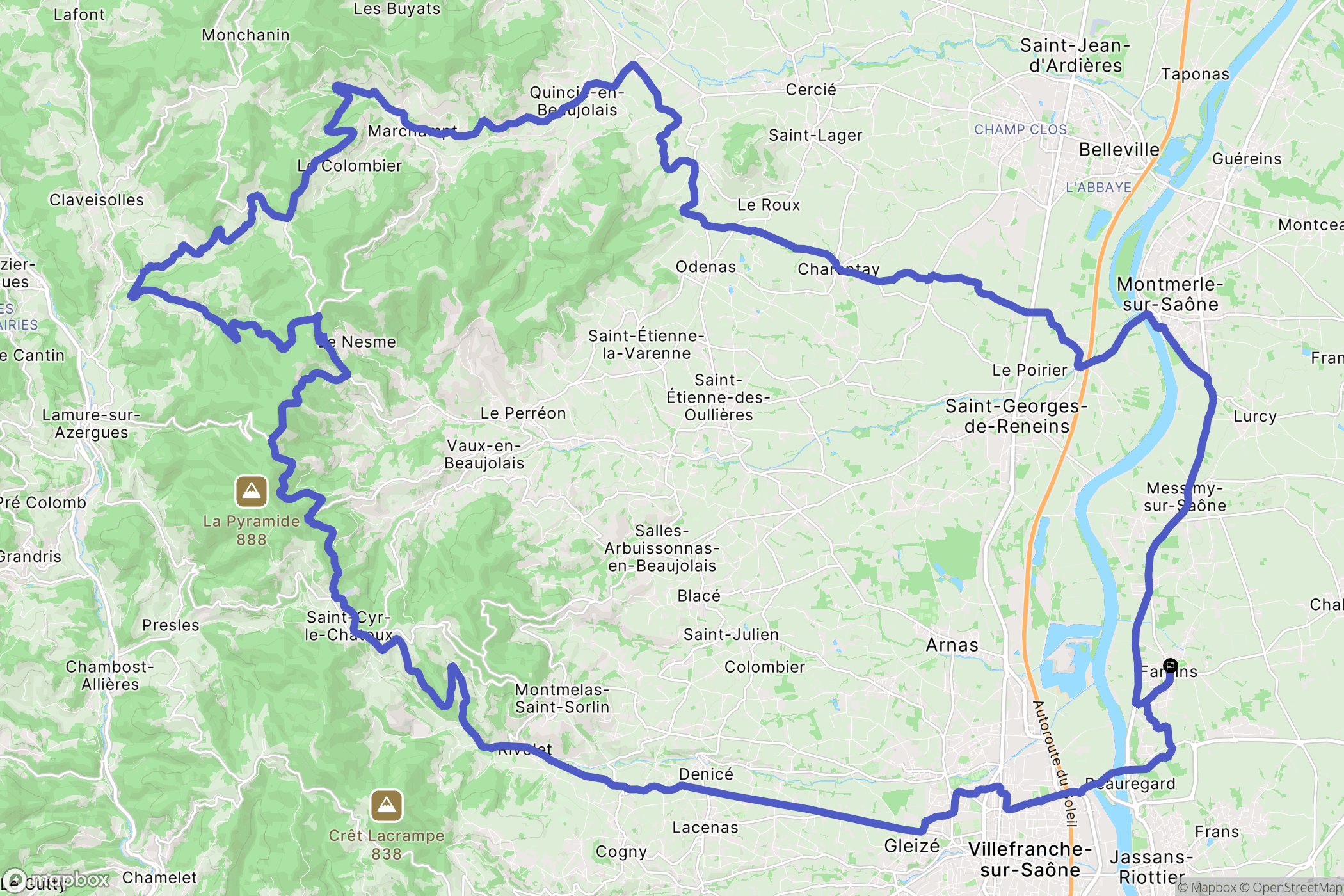 Fareins : carte du parcours de randonnée - France