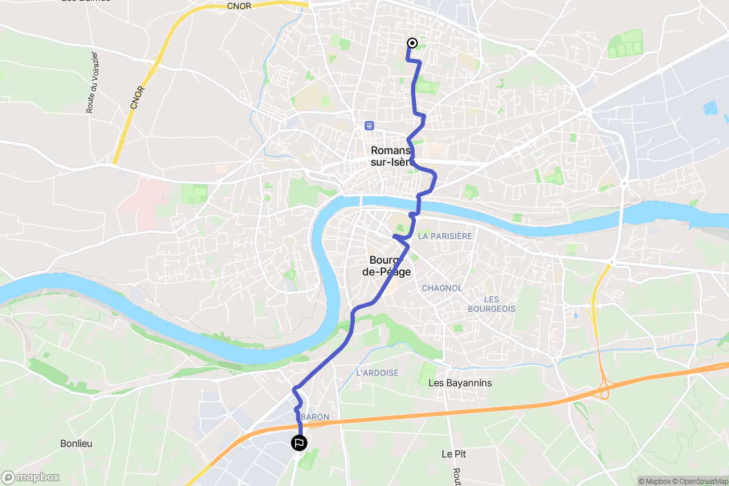 Romans-sur-Isère : carte du parcours de randonnée - France