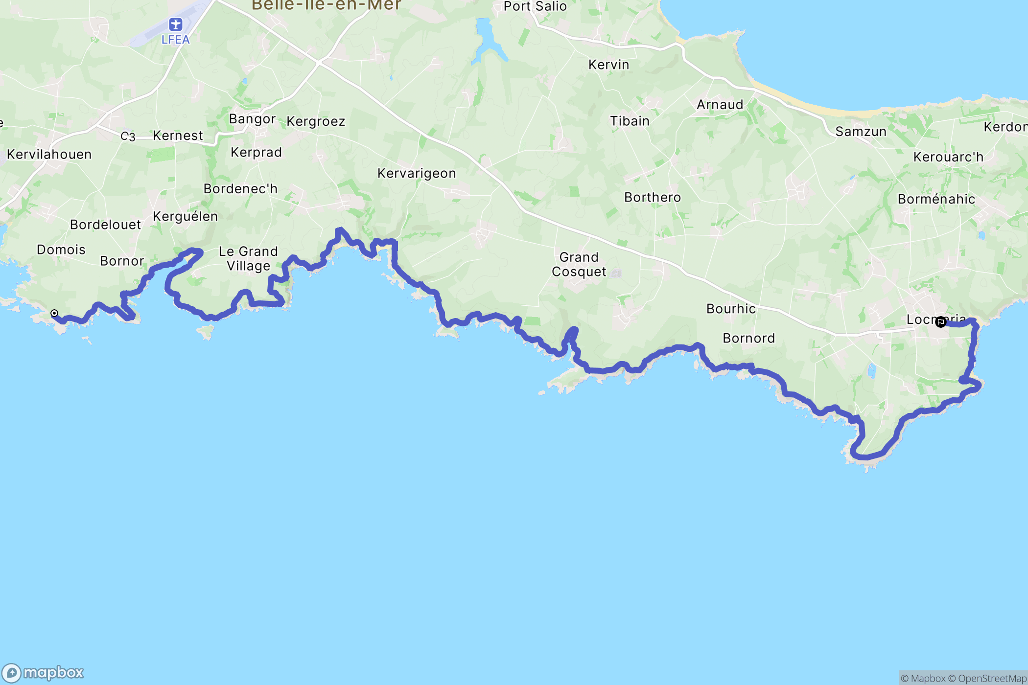 Bangor : carte du parcours de randonnée - France