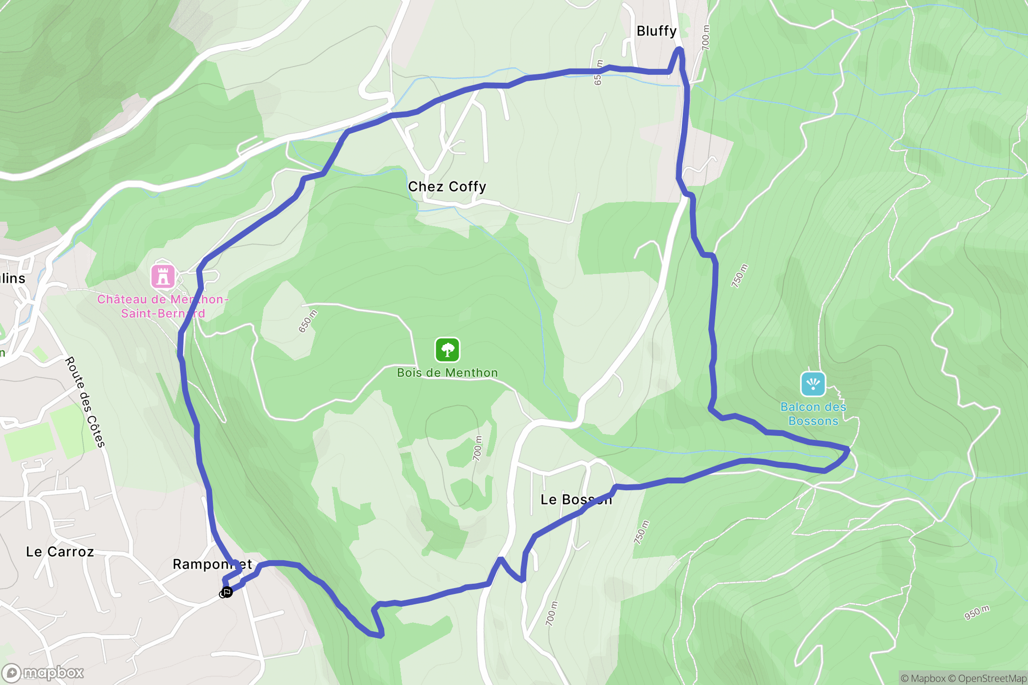 Menthon-Saint-Bernard : carte du parcours de randonnée - France