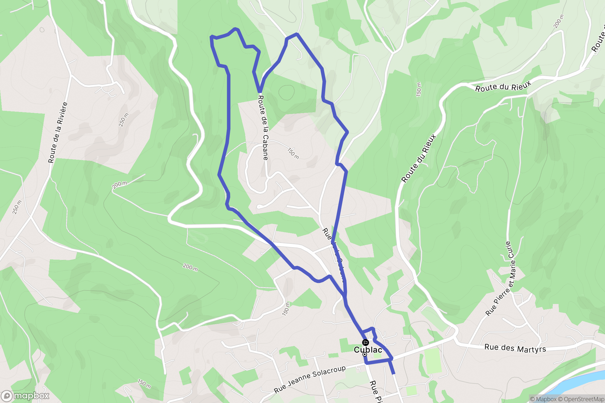 Cublac : carte du parcours de randonnée - France