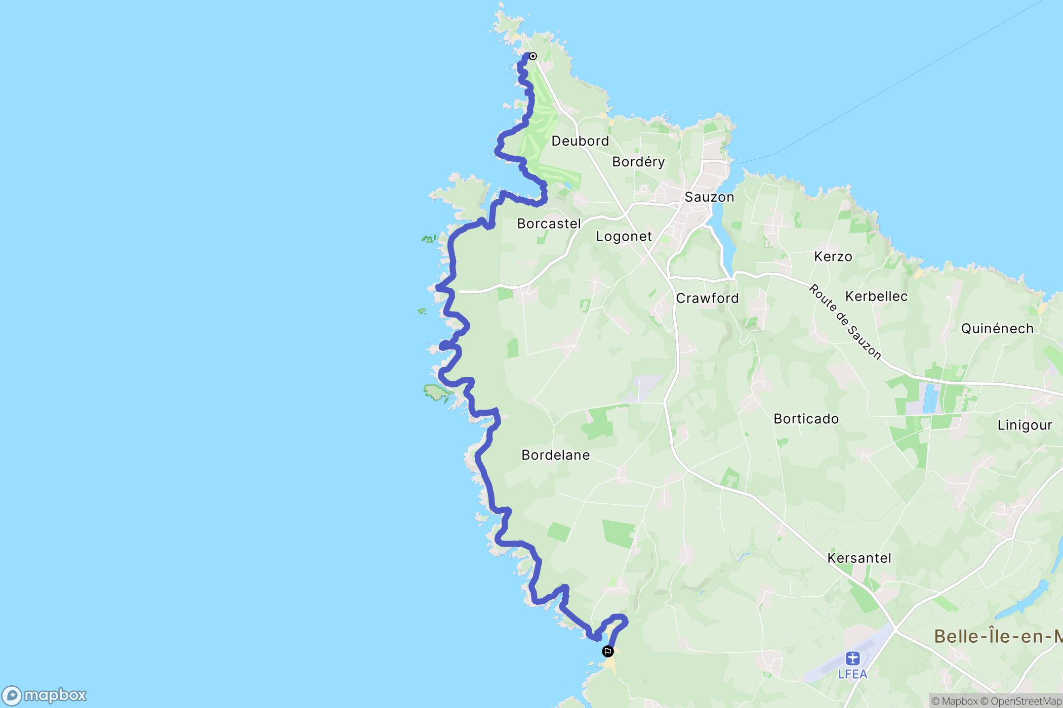 Belle-Île : carte du parcours de randonnée - France