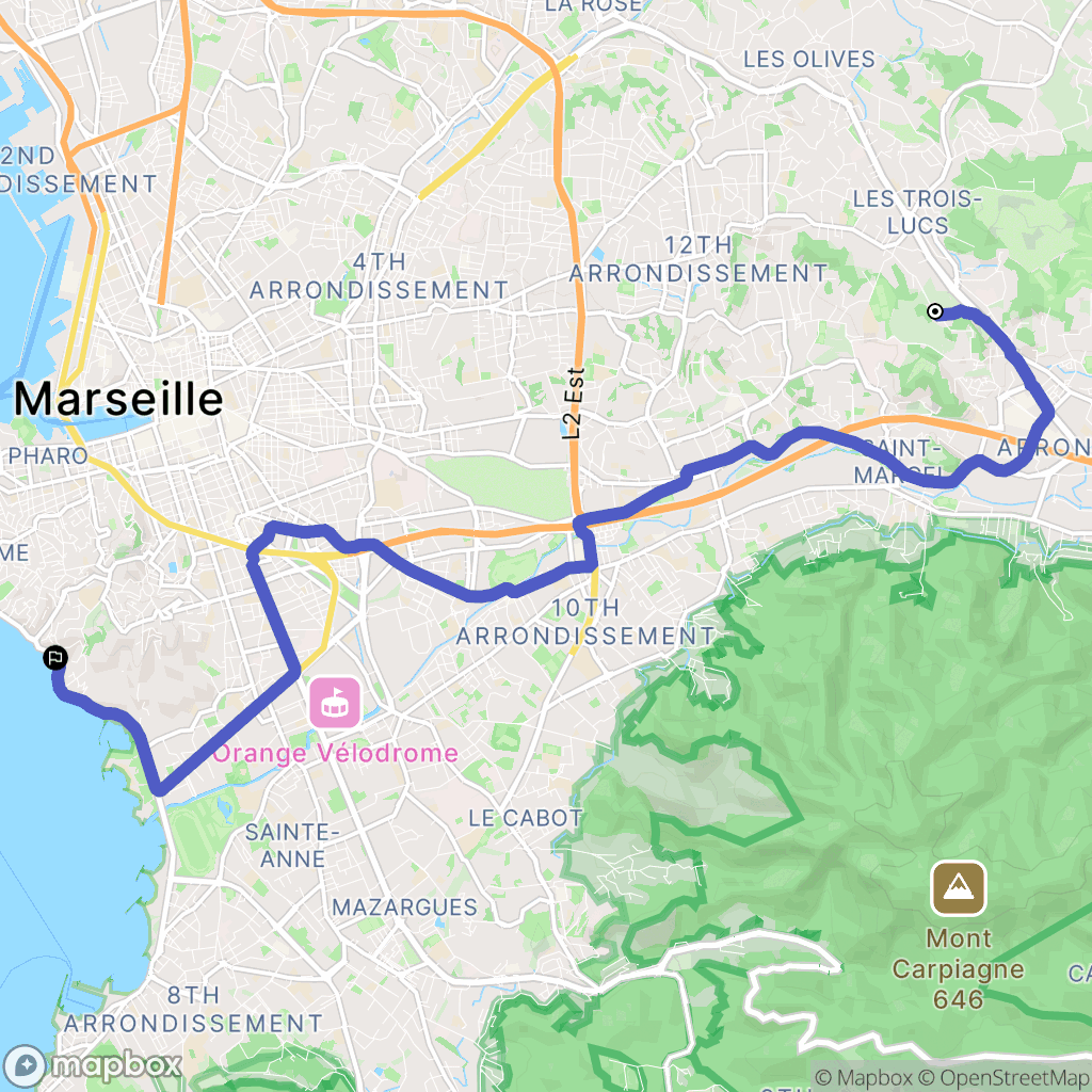 Marseille : carte du parcours de randonnée - France