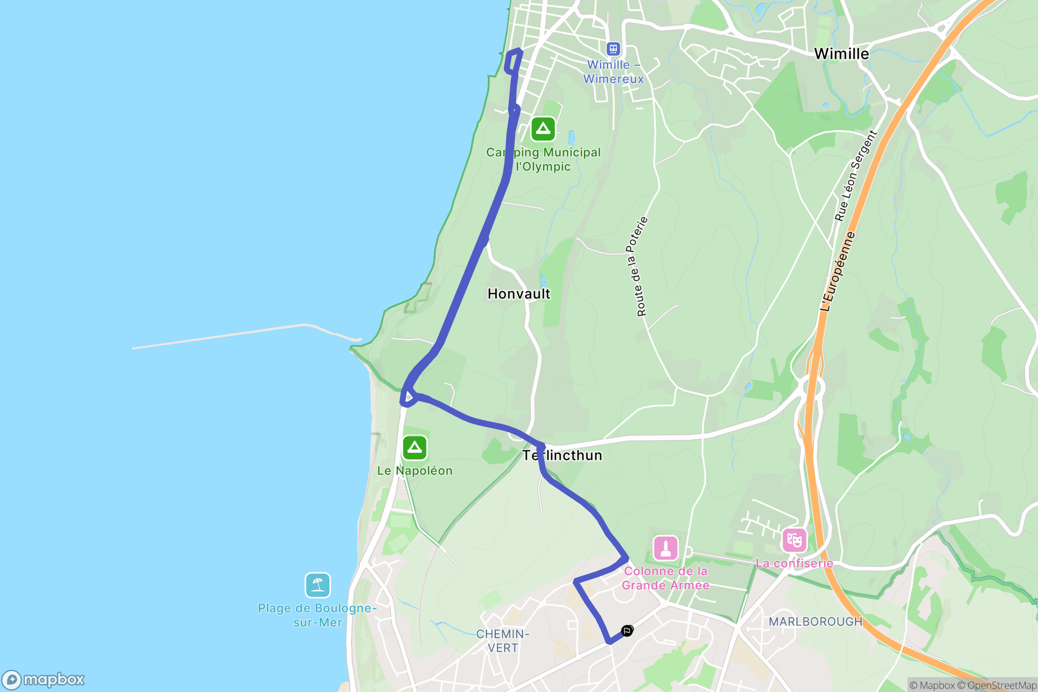 Boulogne-sur-Mer : carte du parcours de randonnée - France