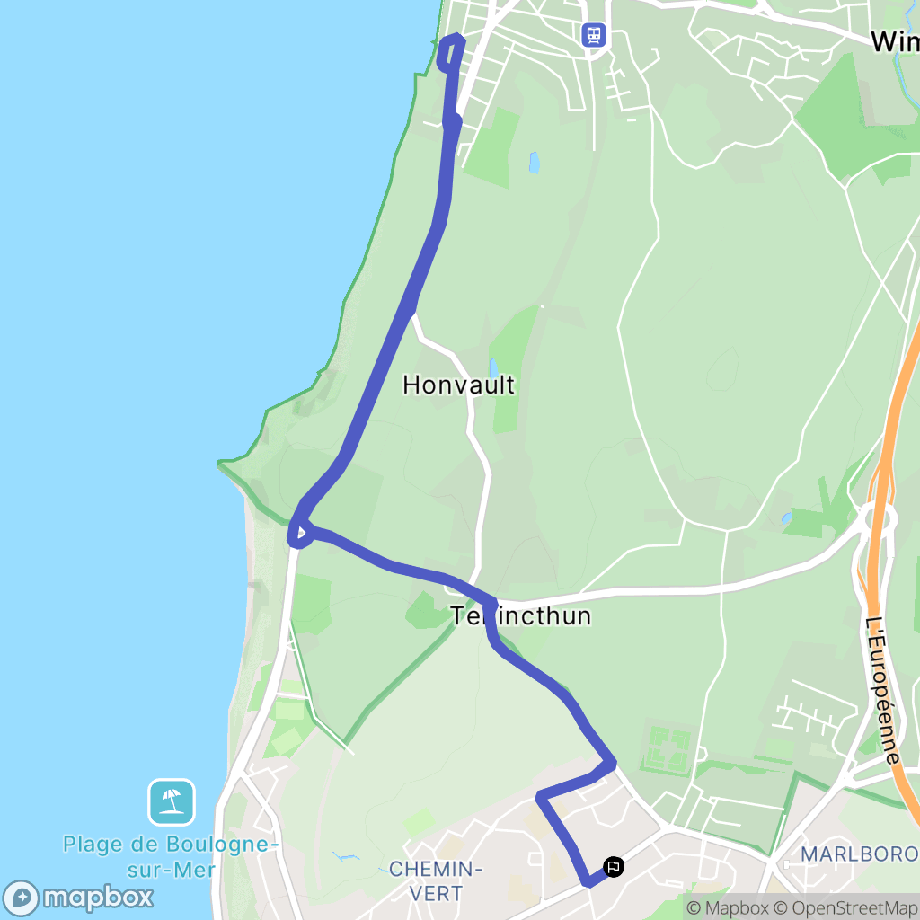 Boulogne-sur-Mer : carte du parcours de randonnée - France