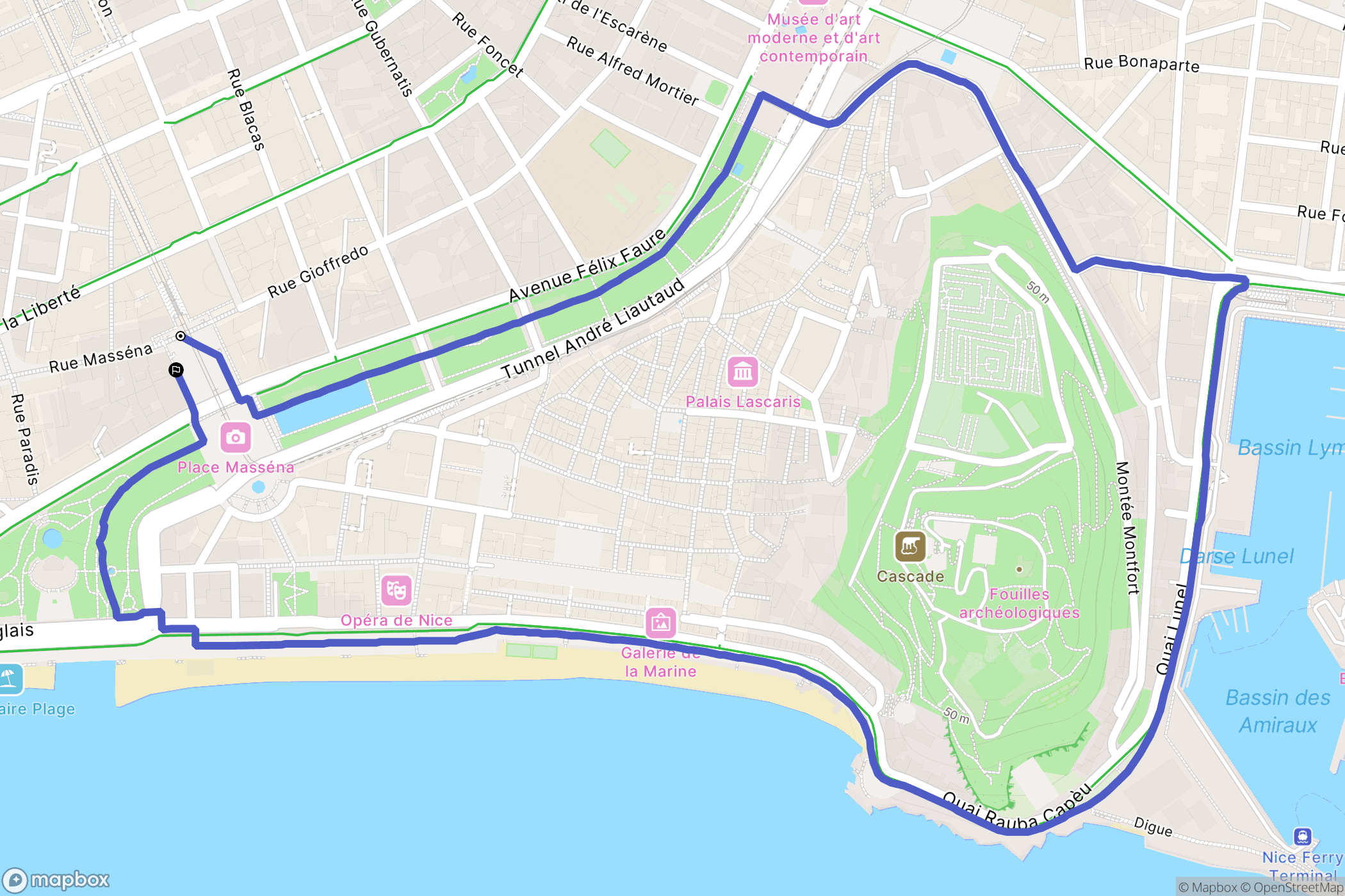 Nice : carte du parcours de randonnée - France