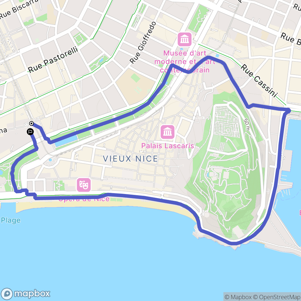 Nice : carte du parcours de randonnée - France
