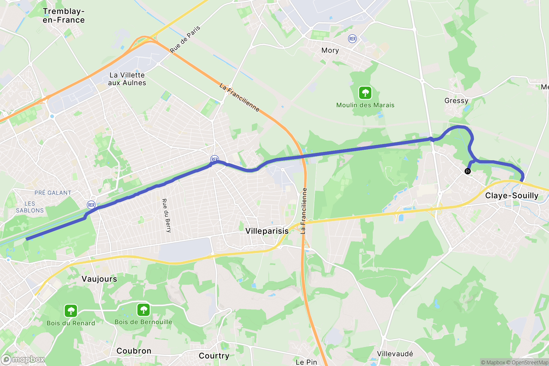 Claye-Souilly : carte du parcours de randonnée - France