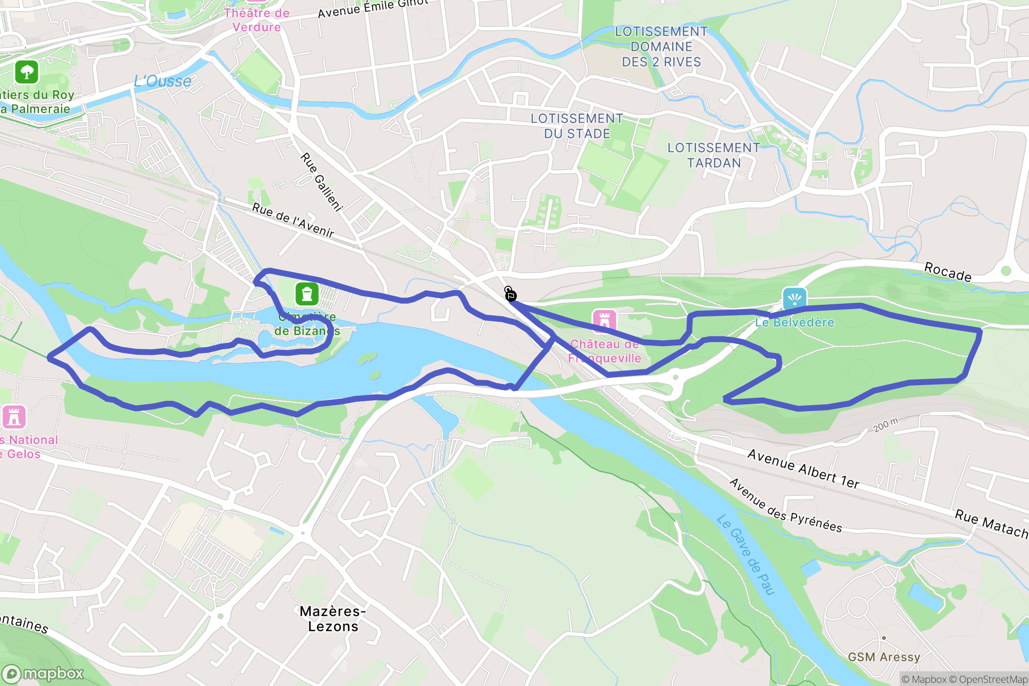 Bizanos : carte du parcours de randonnée - France