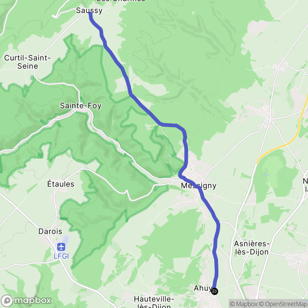 Ahuy : carte du parcours de randonnée - France