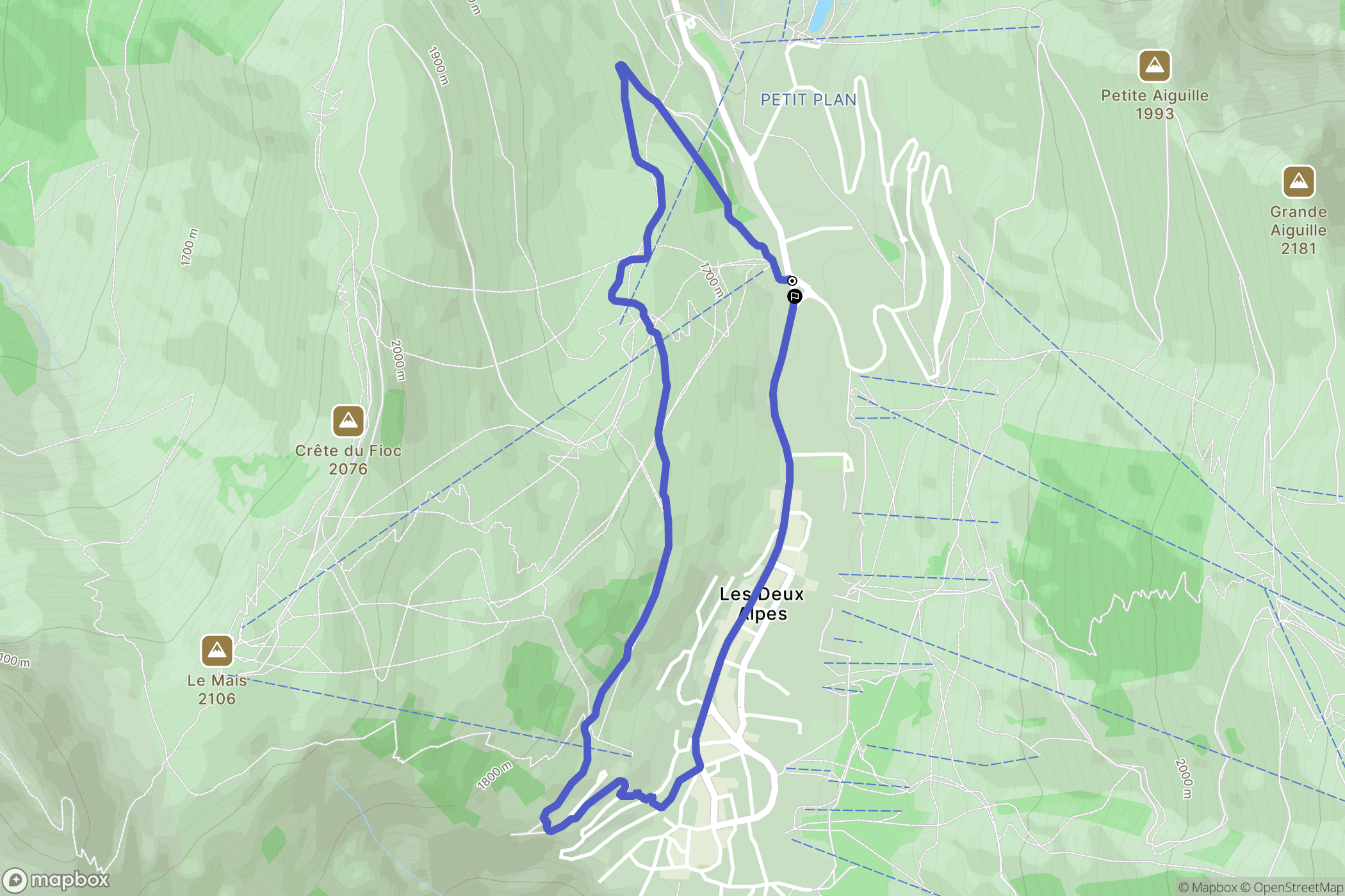 Les Deux Alpes : carte du parcours de randonnée - France