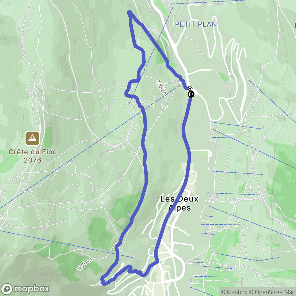 Les Deux Alpes : carte du parcours de randonnée - France
