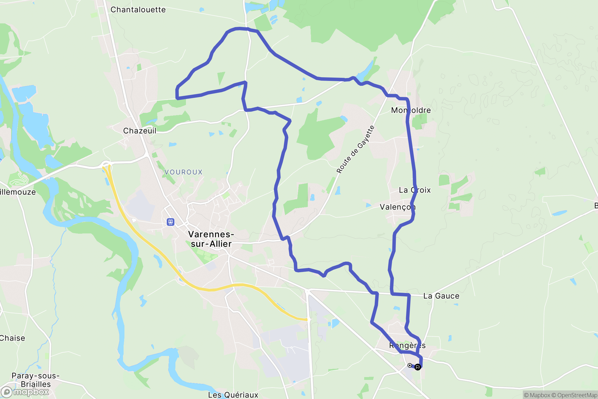 Rongères : carte du parcours de randonnée - France