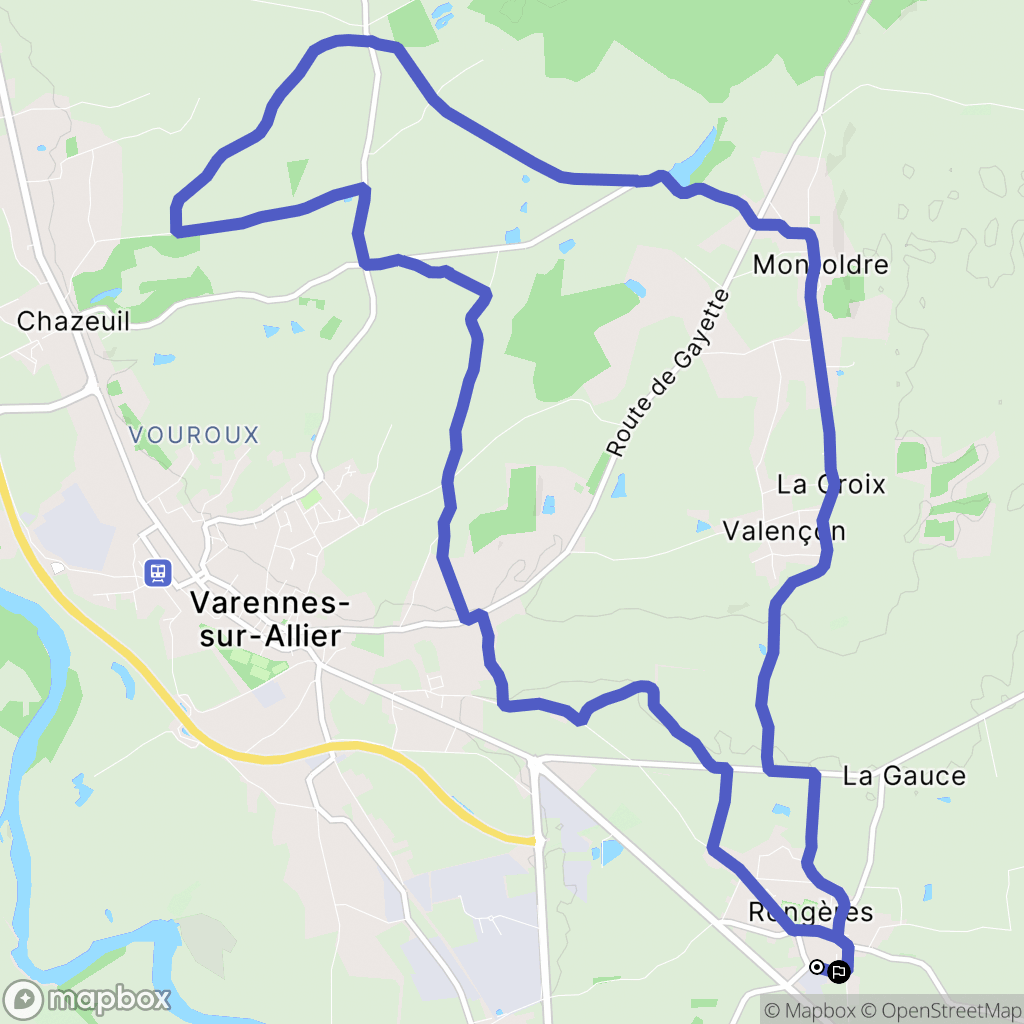 Rongères : carte du parcours de randonnée - France