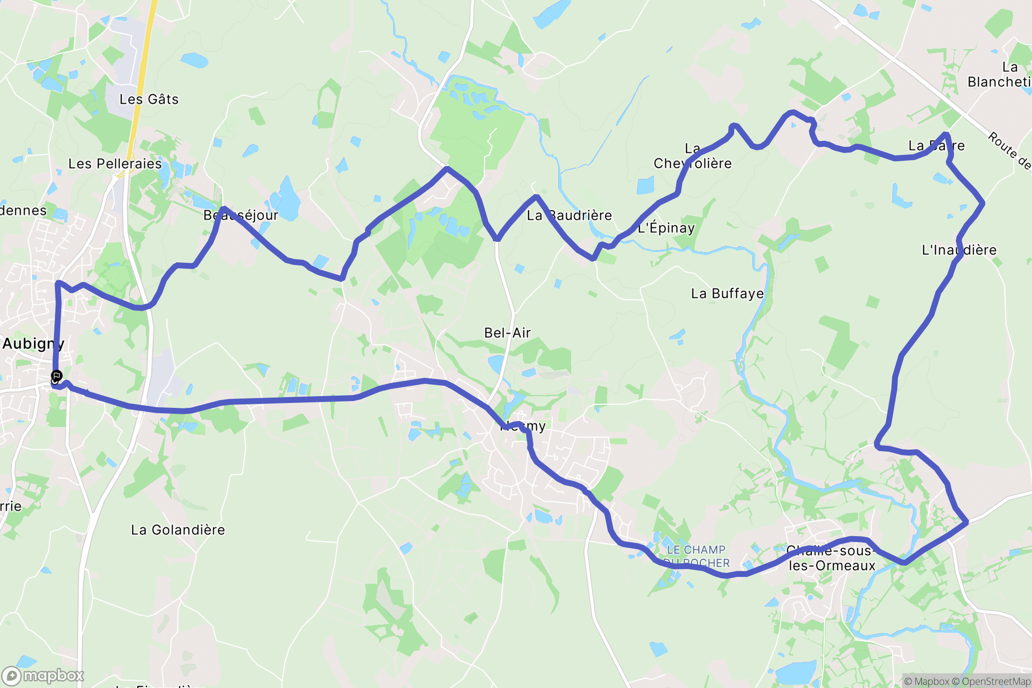 Aubigny-Les Clouzeaux : carte du parcours de randonnée - France