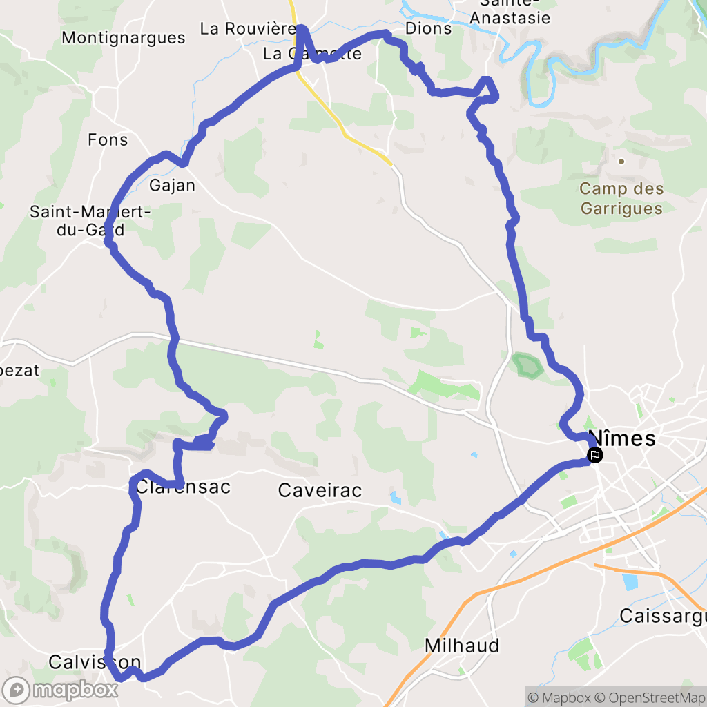 Nîmes : carte du parcours de randonnée - France