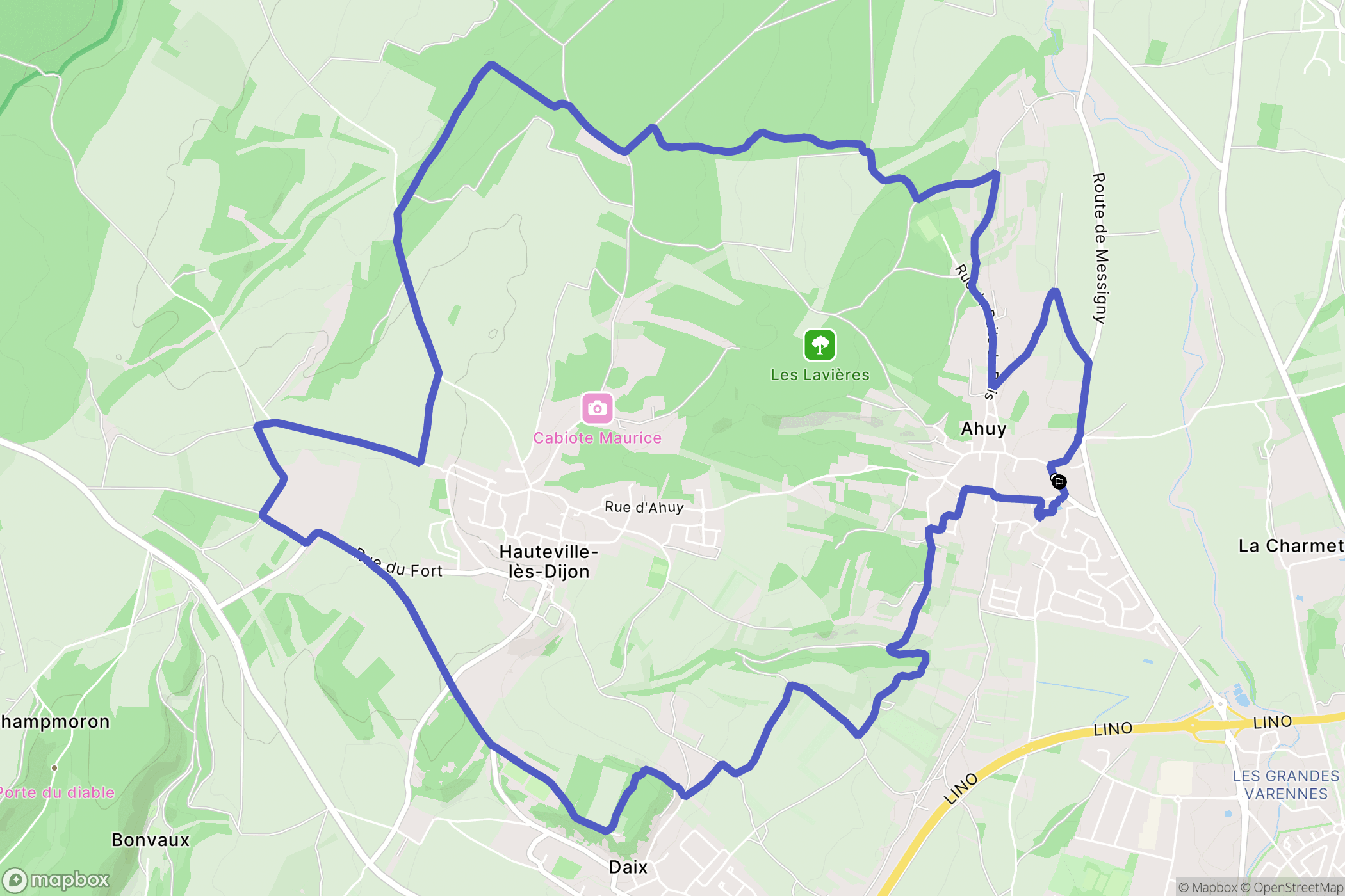 Ahuy : carte du parcours de randonnée - France