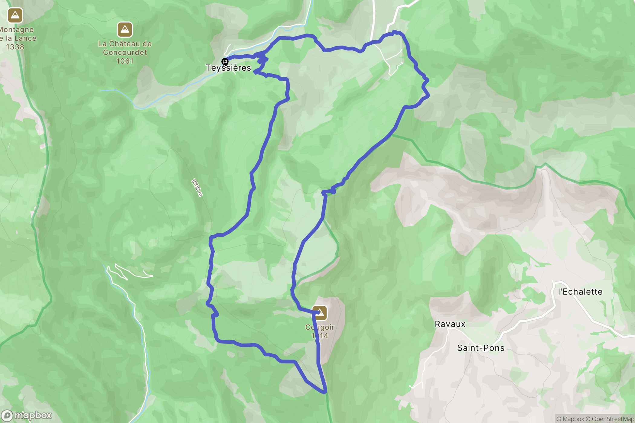 Teyssiéres : carte du parcours de randonnée - France