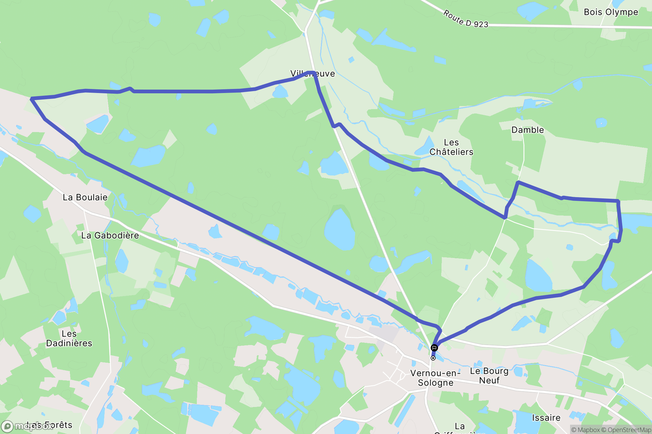 Vernou-en-Sologne : carte du parcours de randonnée - France