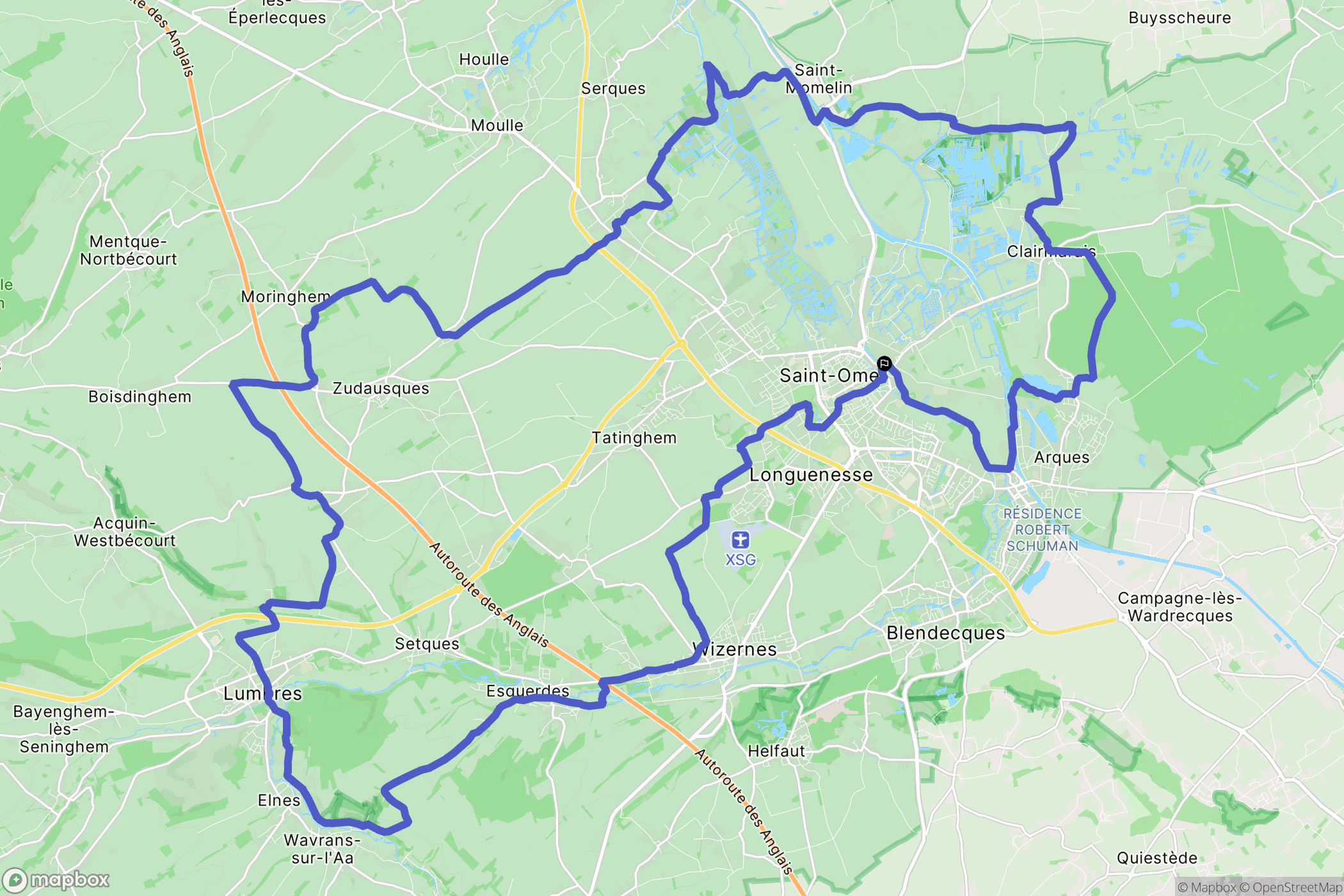 Saint-Omer : carte du parcours de randonnée - France