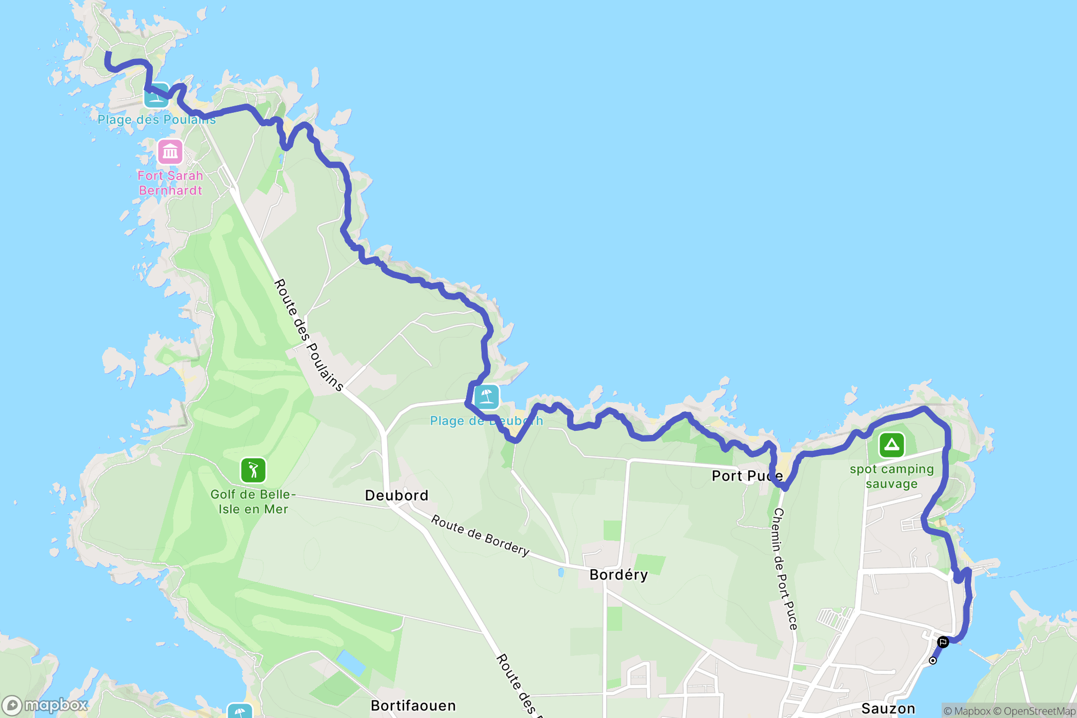 Sauzon : carte du parcours de randonnée - France